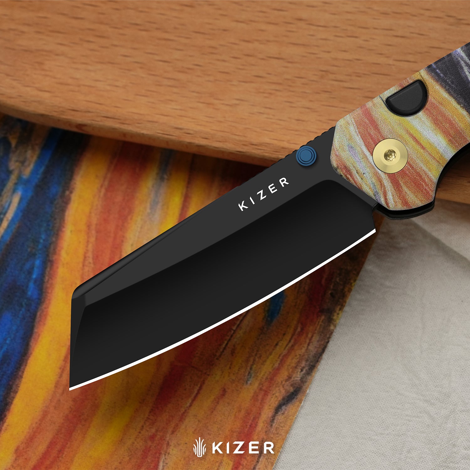 Masterpiece Collection | Madrac | Kizer Button Liner Lock™ | S45VN Black PVD Coating | G10 | KizerB™ 3693BSK4