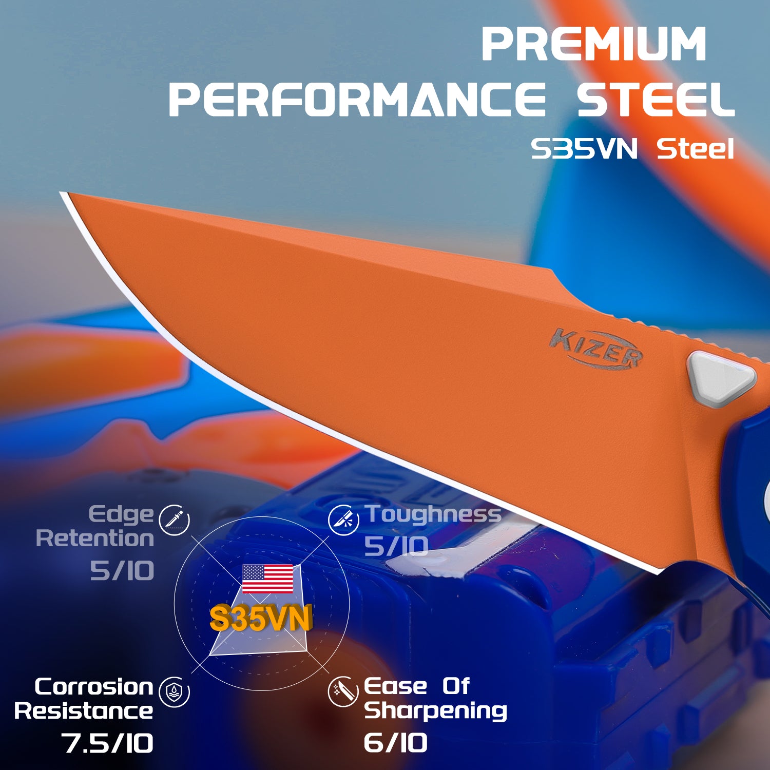 Feweed | S35VN | Blue & Orange Handle | Ki3694A8