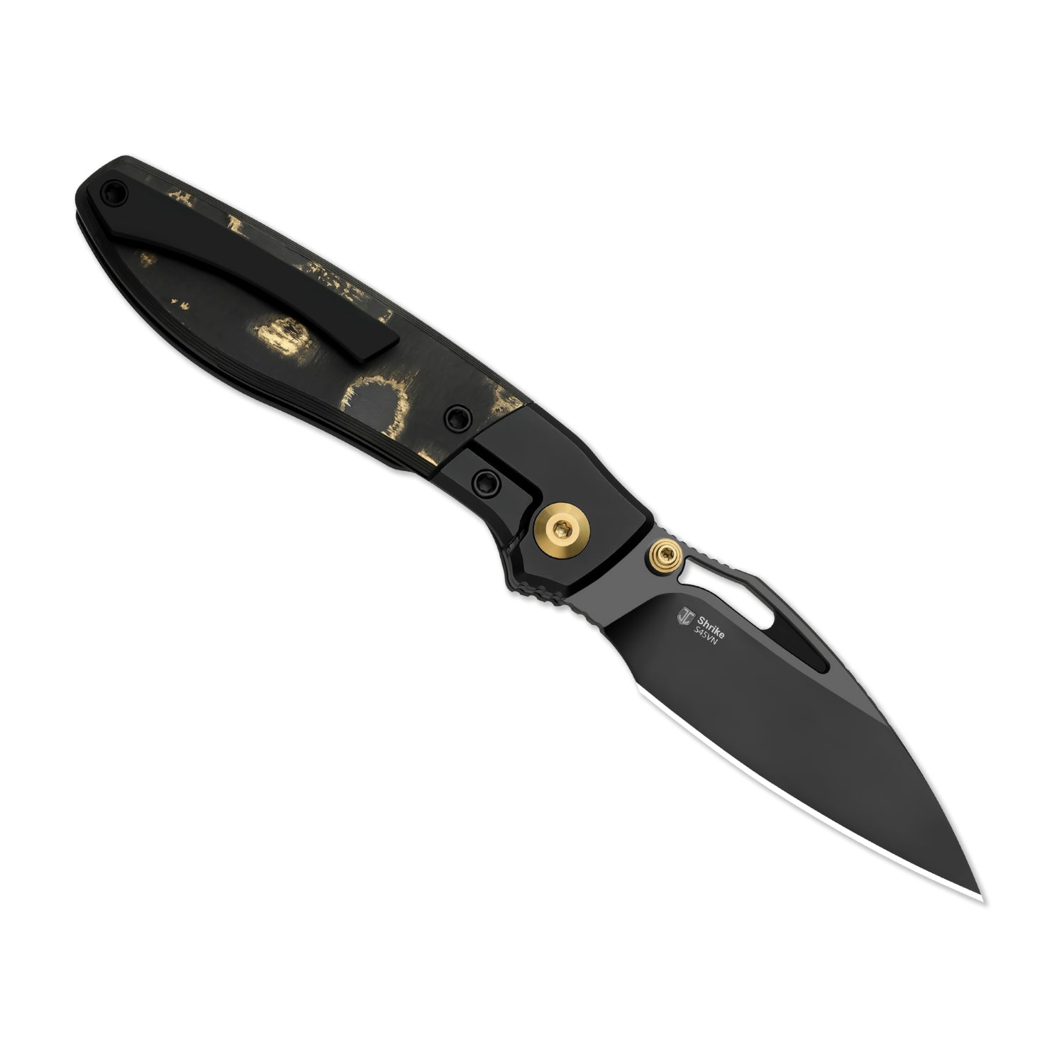 Shrike | S45VN | Titanium & Fat Carbon Camo Gold | Matte DLC Ultra | Front Flipper | Ki3746A2