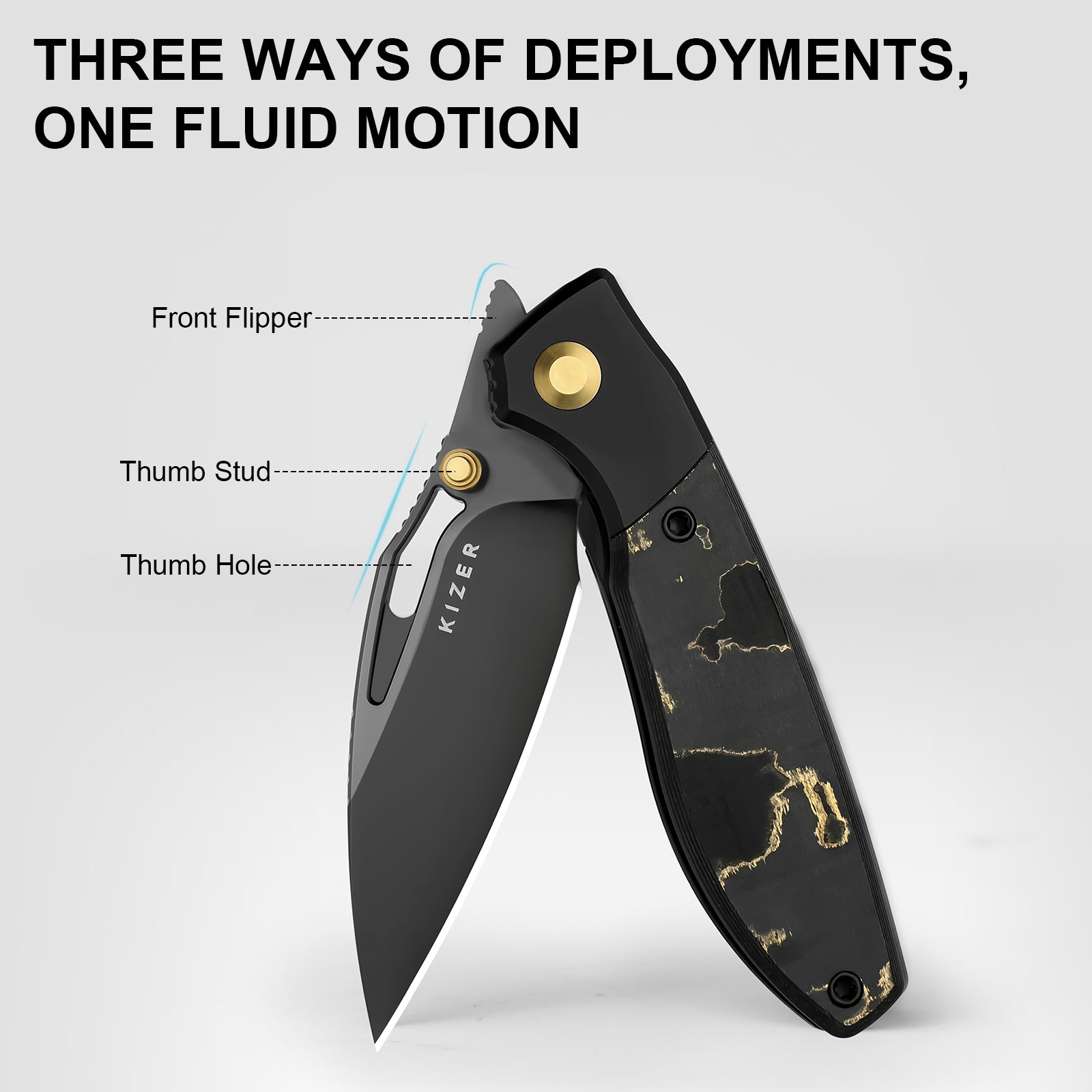 Shrike | S45VN | Titanium & Fat Carbon Camo Gold | Matte DLC Ultra | Front Flipper | Ki3746A2