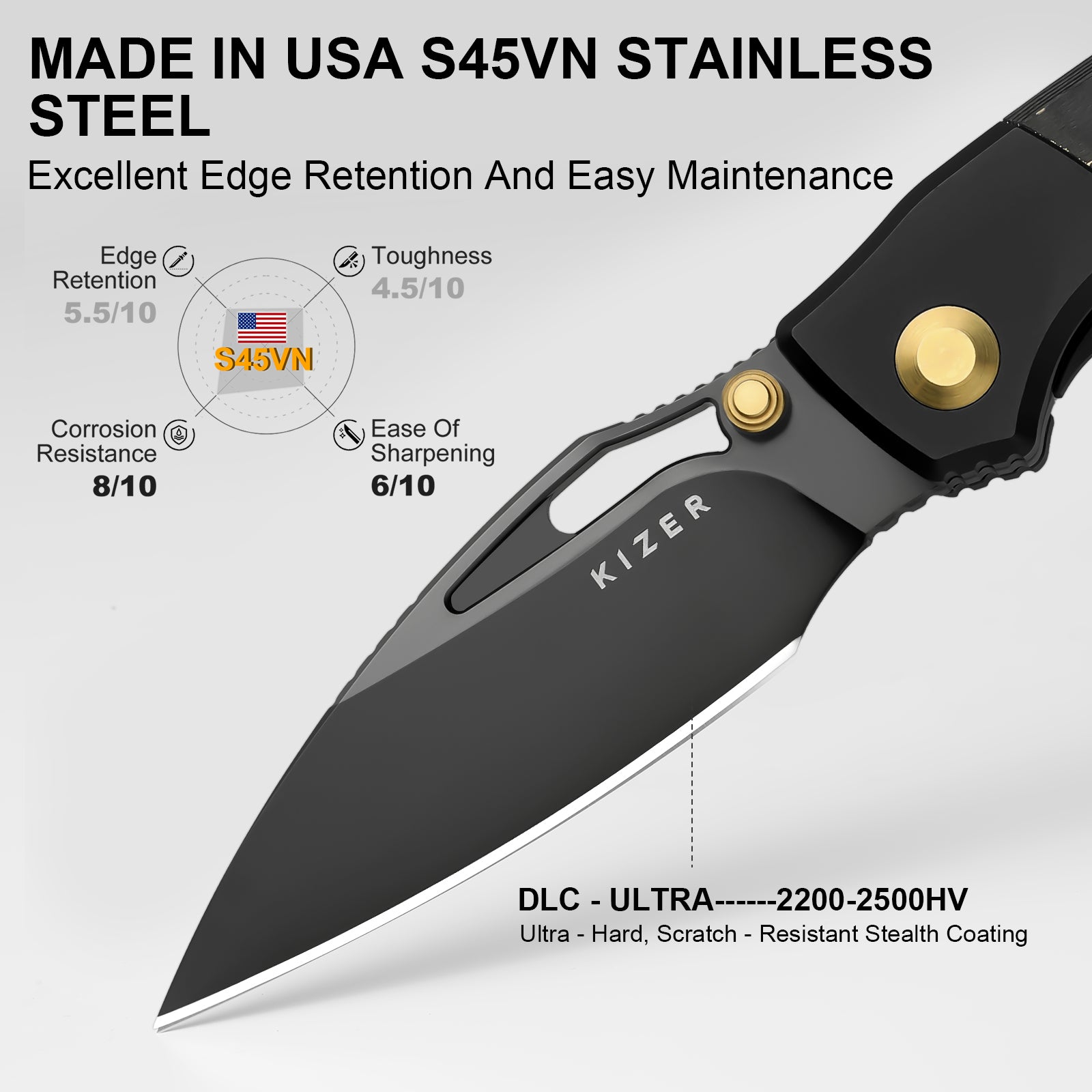 Shrike 2.74 inch S45VN Titanium & Fat Carbon Camo Gold Ki3746A2-Kizer