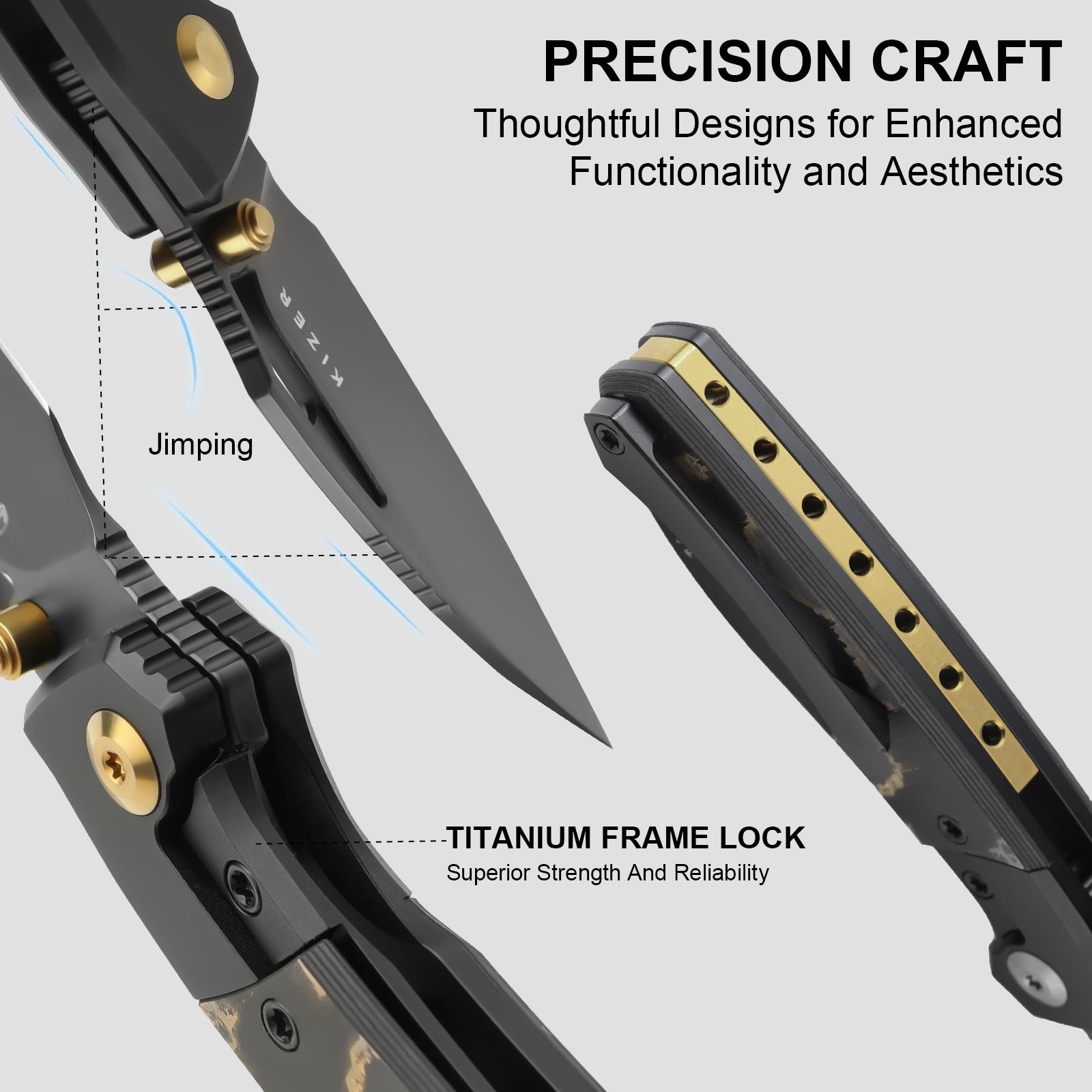 Shrike 2.74 inch S45VN Titanium & Fat Carbon Camo Gold Ki3746A2-Kizer
