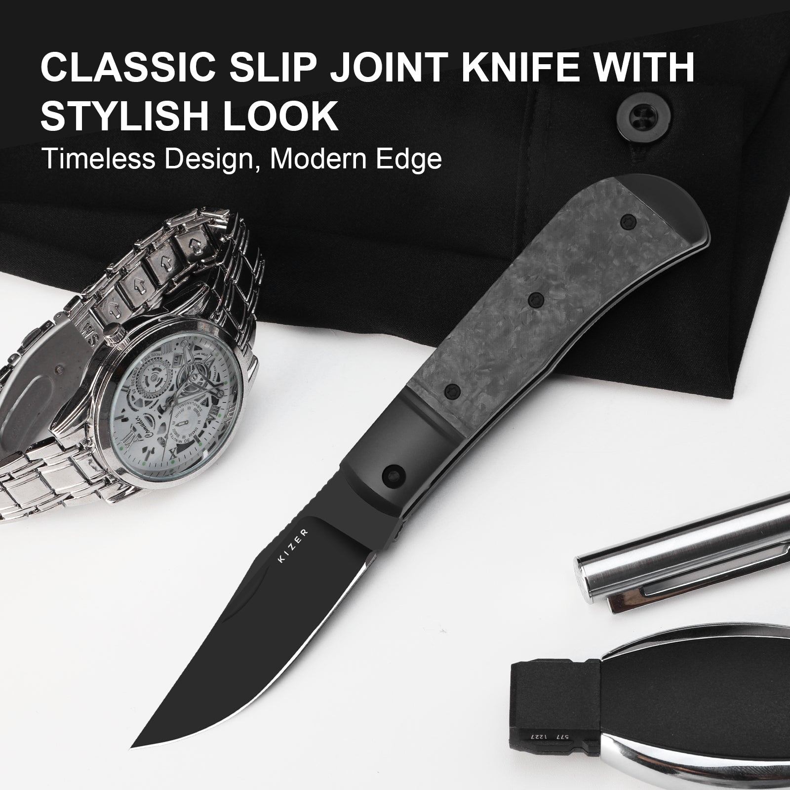 Trestle 2.9 inch S45VN Titanium & Carbon Fiber Ki3761A1-Kizer