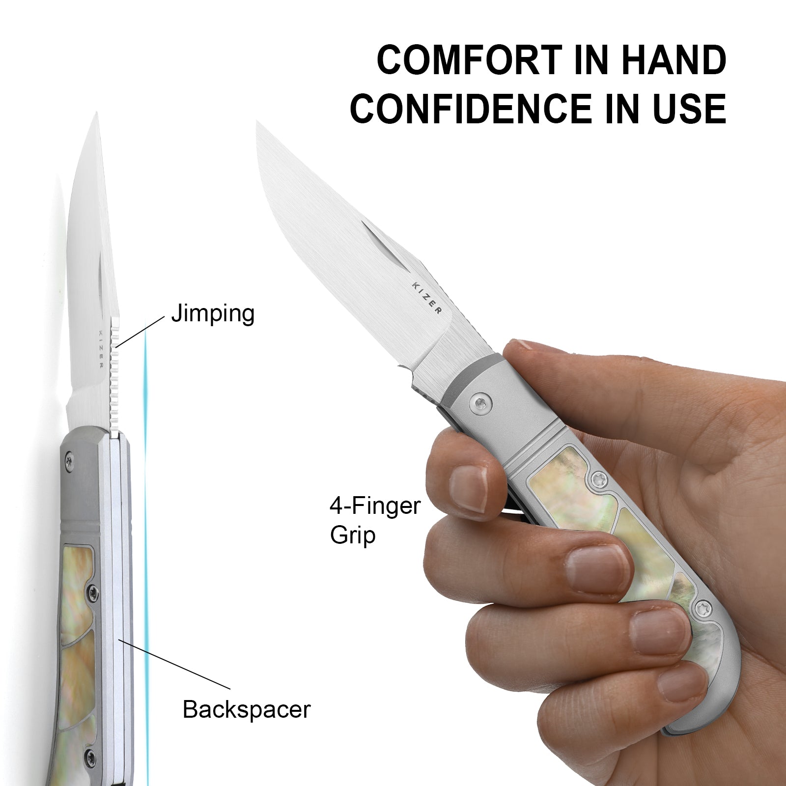 Trestle 2.9 inch S45VN Titanium & Mother of Pearl Ki3761A3-Kizer