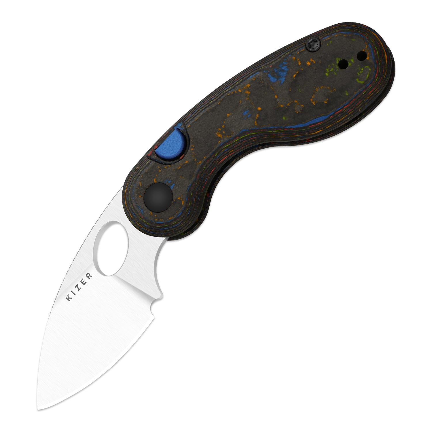 Microbe™ | Kizer Button Liner Lock™ | M390 | Camo Carbon 80's | KizerB™ 2742A1