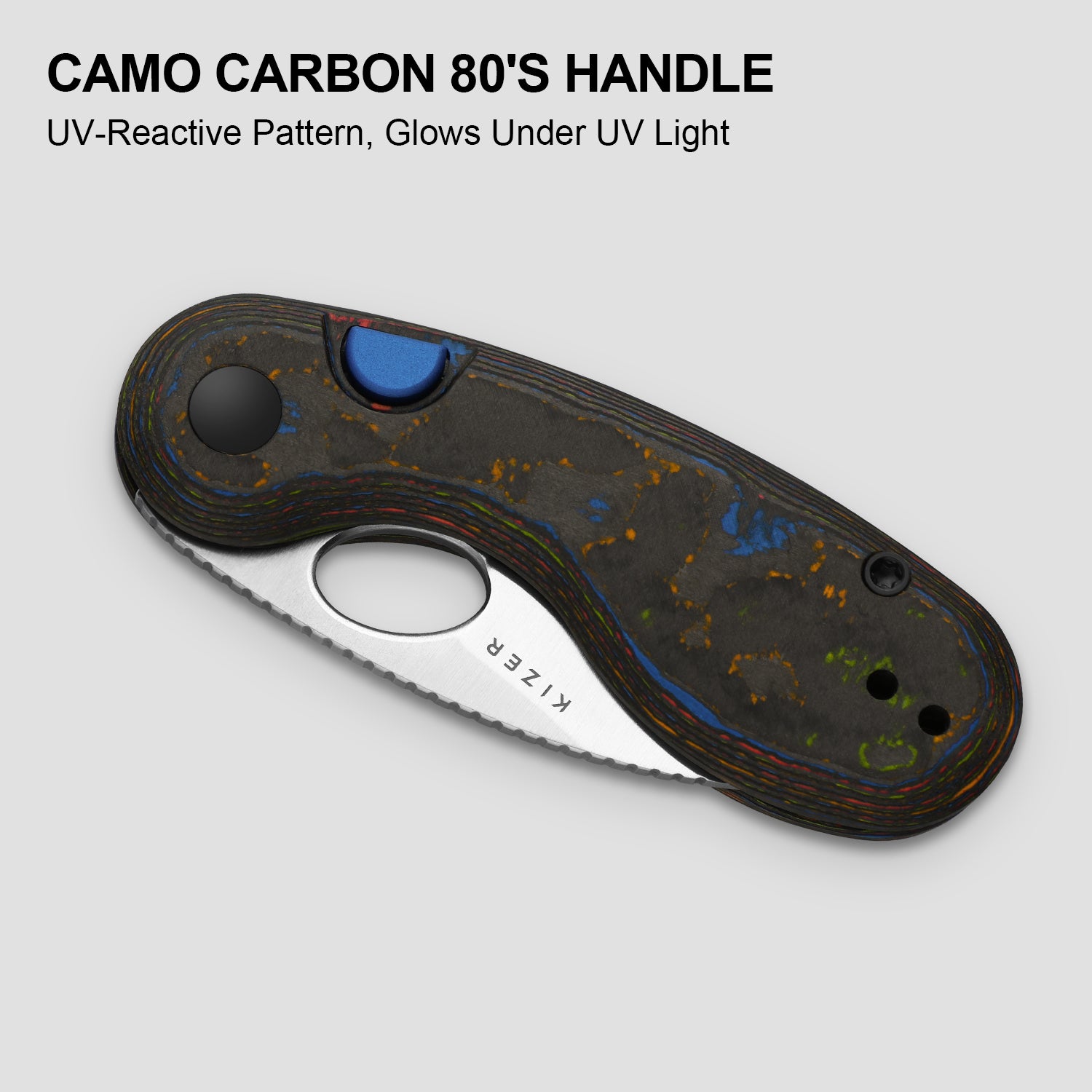 Microbe™ | Kizer Button Liner Lock™ | M390 | Camo Carbon 80's | KizerB™ 2742A1