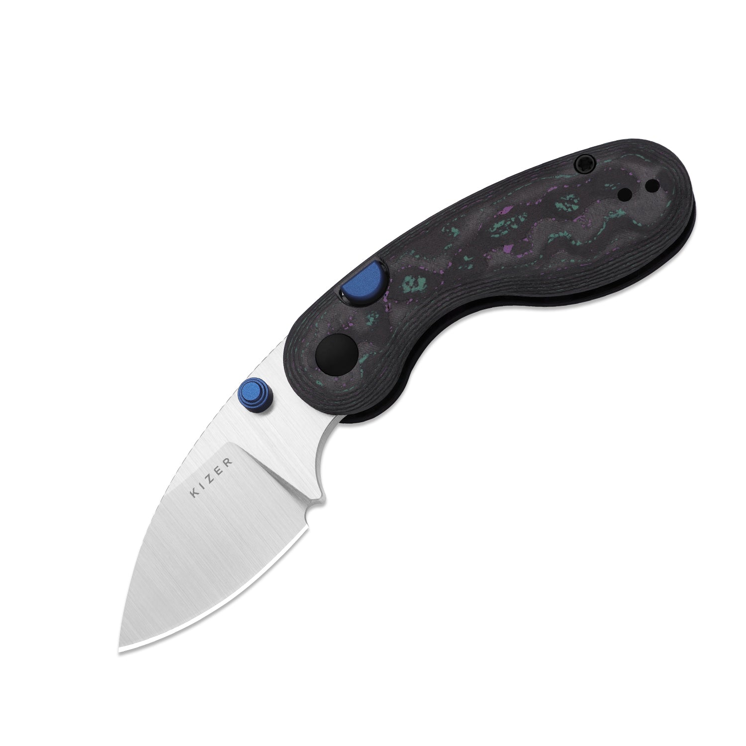 Microbe | 5Th Pocket Knife | Kizer Button Liner Lock™ | Camo Carbon Jazzy Handle | KizerB™ 2742A4