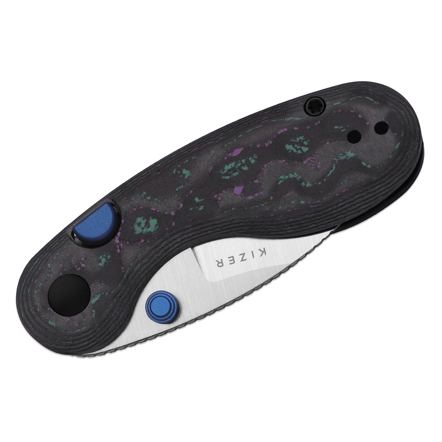 Microbe | 5Th Pocket Knife | Kizer Button Liner Lock™ | Camo Carbon Jazzy Handle | KizerB™ 2742A4