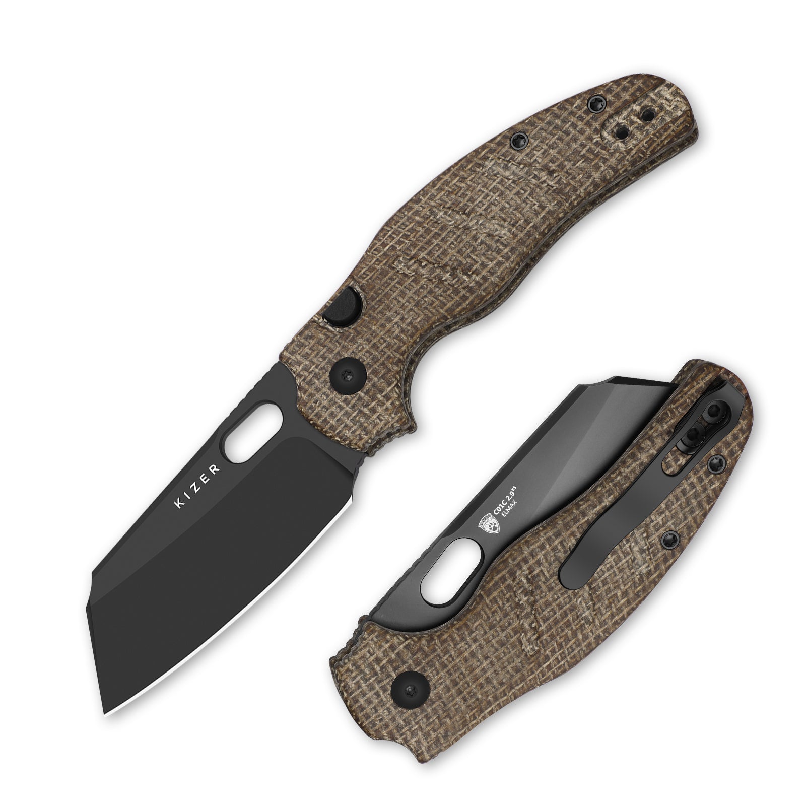 Sheepdog® Knives C01C | Kizer Button Liner Lock™ | DLC Ultra | ELMAX | Norplex UltreX™ Micarta  | KizerB™ 3488.29BSA2