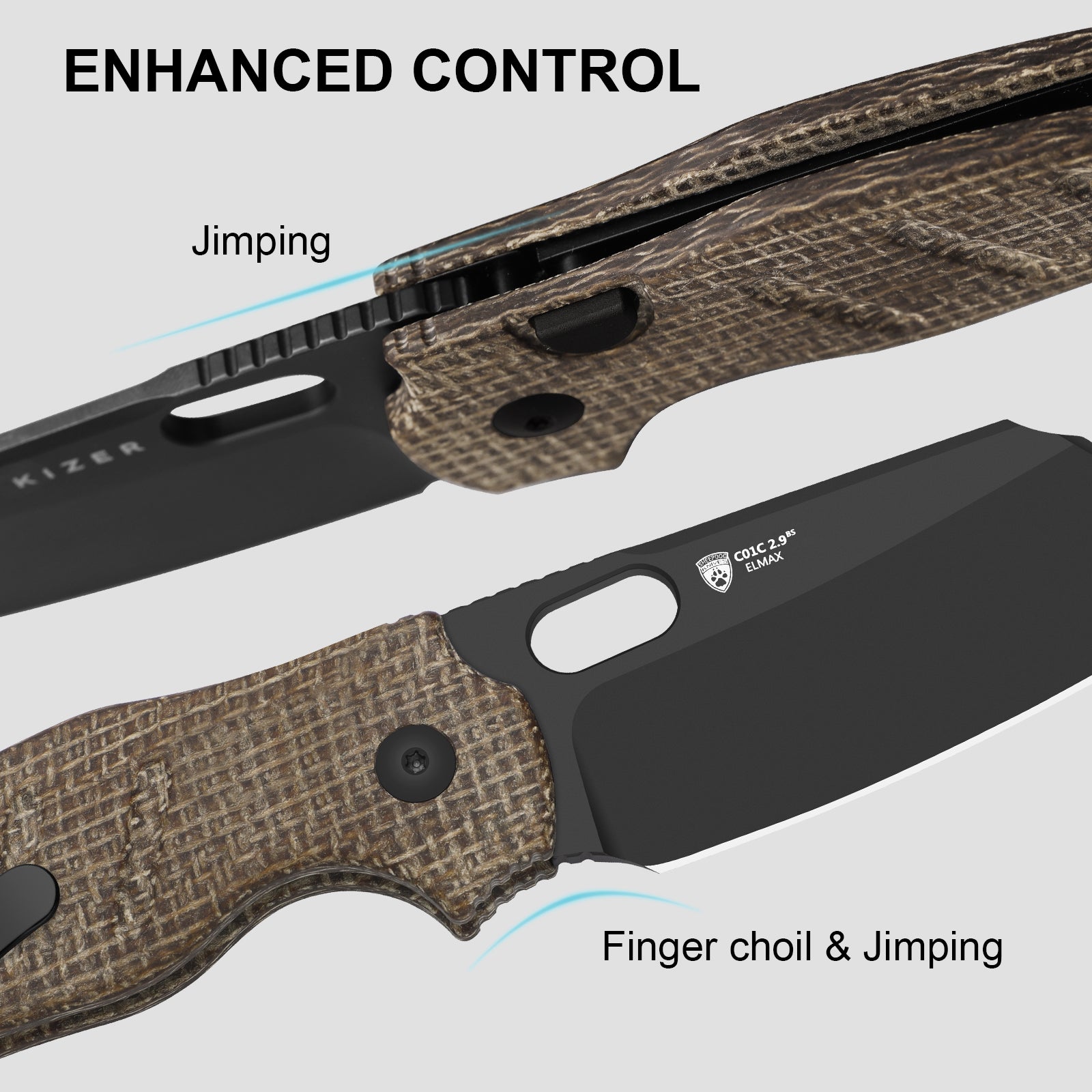 Sheepdog® Knives C01C | Kizer Button Liner Lock™ | DLC Ultra | ELMAX | Norplex UltreX™ Micarta  | KizerB™ 3488.29BSA2