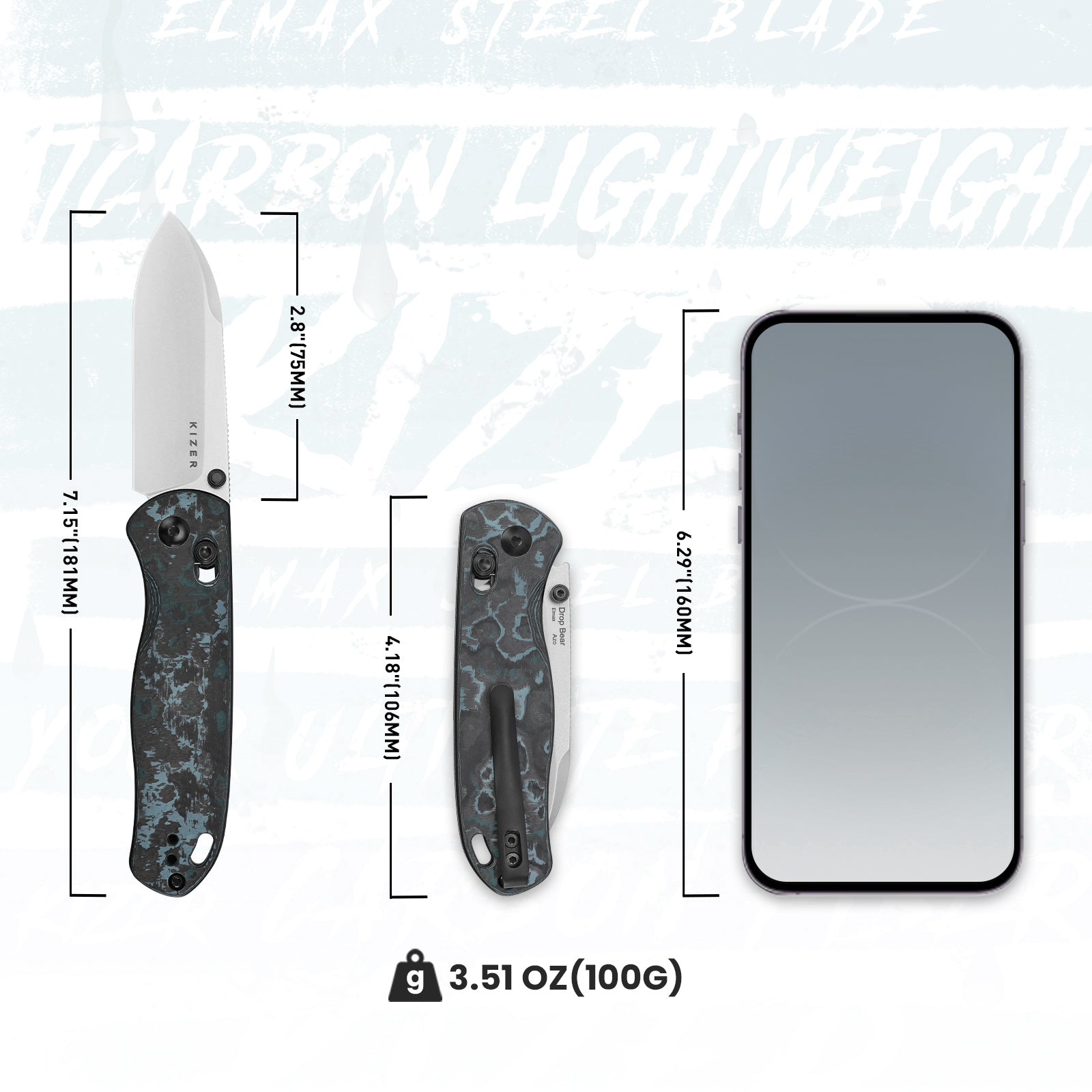 Azo Drop Bear Elmax 2.97 inches Blade Clutch Lock Fatcarbon Azo Drop Bear Elmax 2.97 inches Blade Clutch Lock Fatcarbon