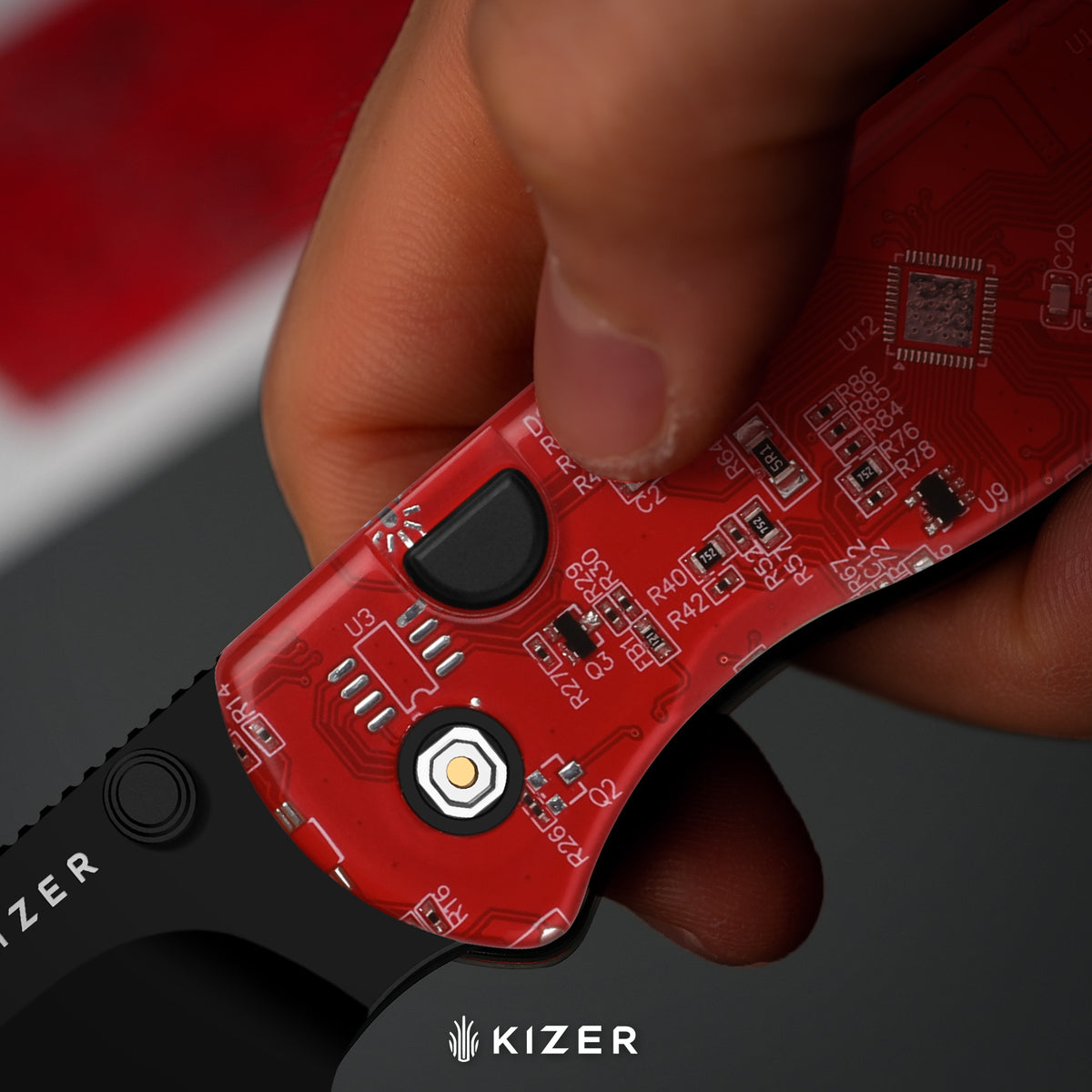 Microbe PCB | Kizer Button Liner Lock™ | CPM Rex45 | Resin & PCB | Black PVD Coating | KizerB™ 2742BDA3