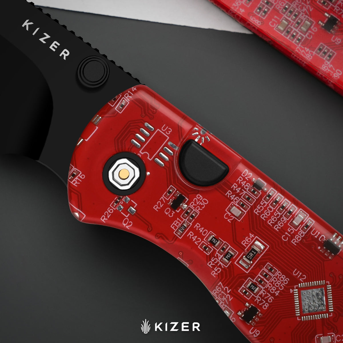 Microbe PCB | Kizer Button Liner Lock™ | CPM Rex45 | Resin & PCB | Black PVD Coating | KizerB™ 2742BDA3