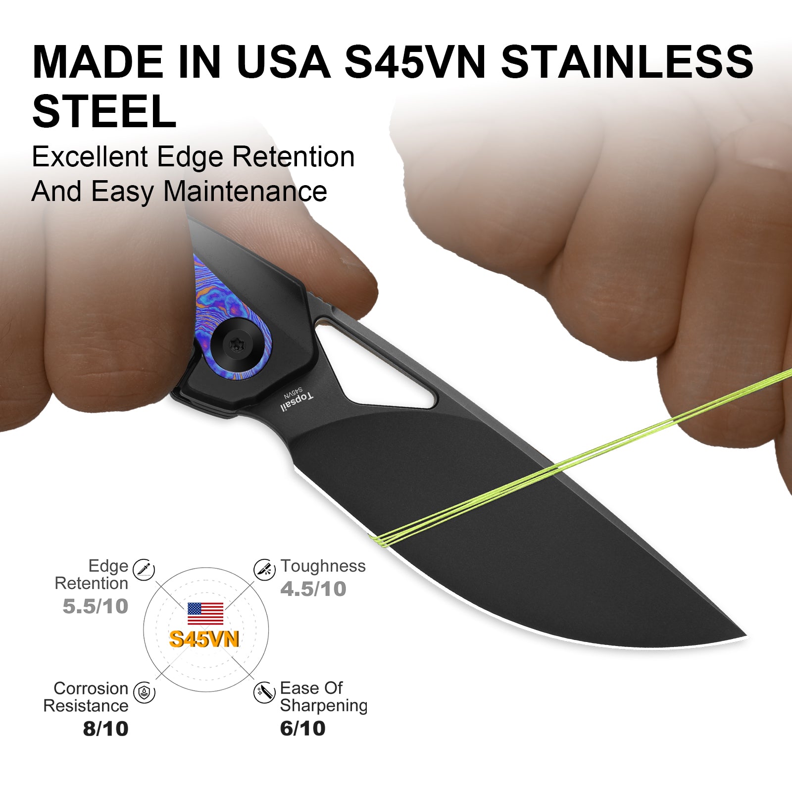 Topsail | S45VN | Titanium & Timascus | Matte DLC Ultra | Front Flipper | Ki3735A2