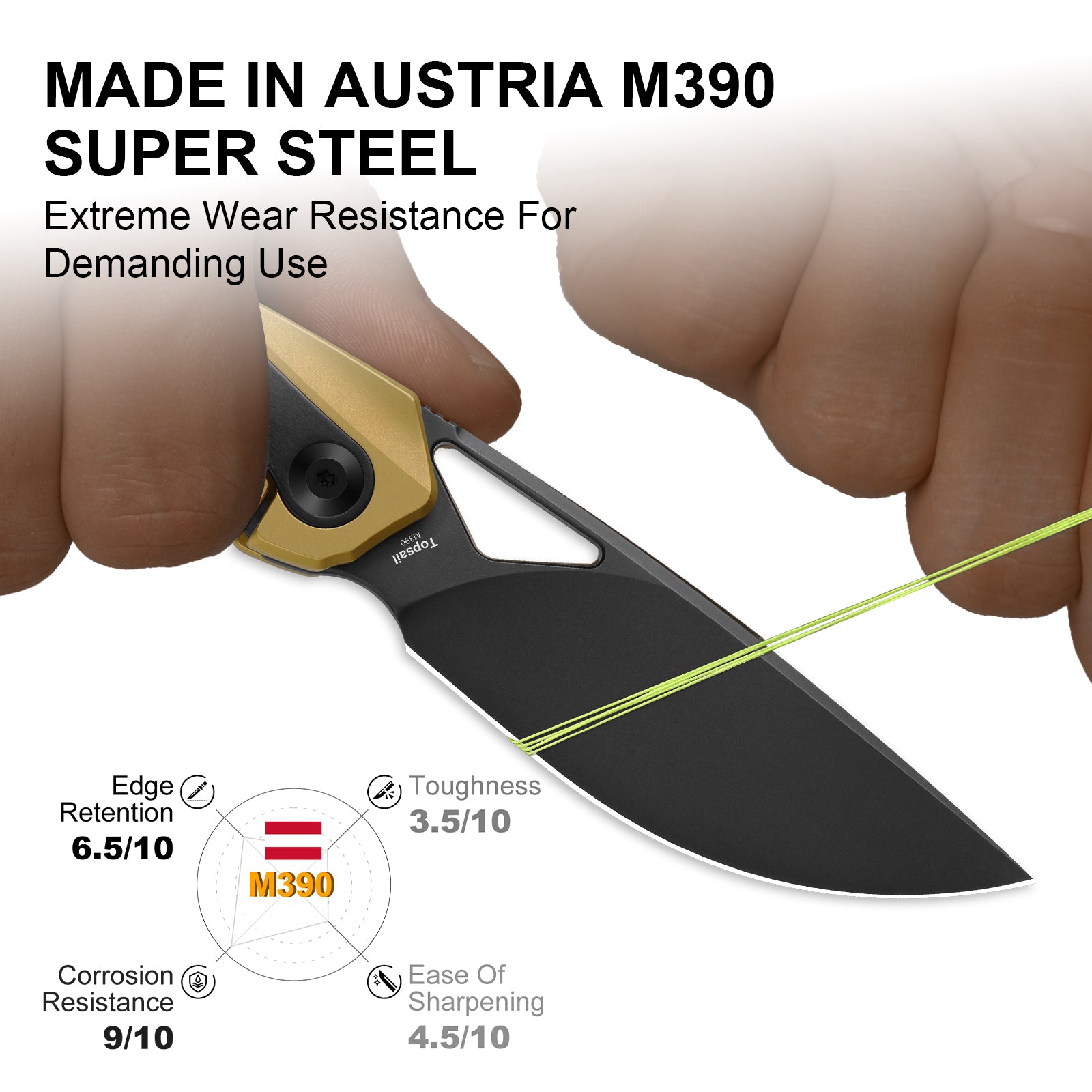 Topsail | M390 | Titanium + Stark Black Zirconium | Matte DLC Ultra | Front Flipper | Ki3735A3