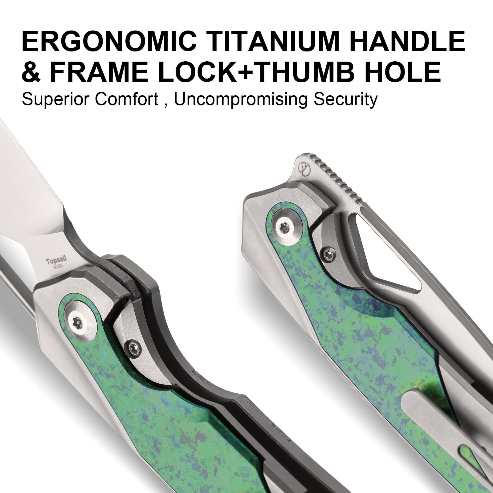 Topsail | M390 | Titanium & Crystallized Titanium | Front Flipper | Ki3735A4