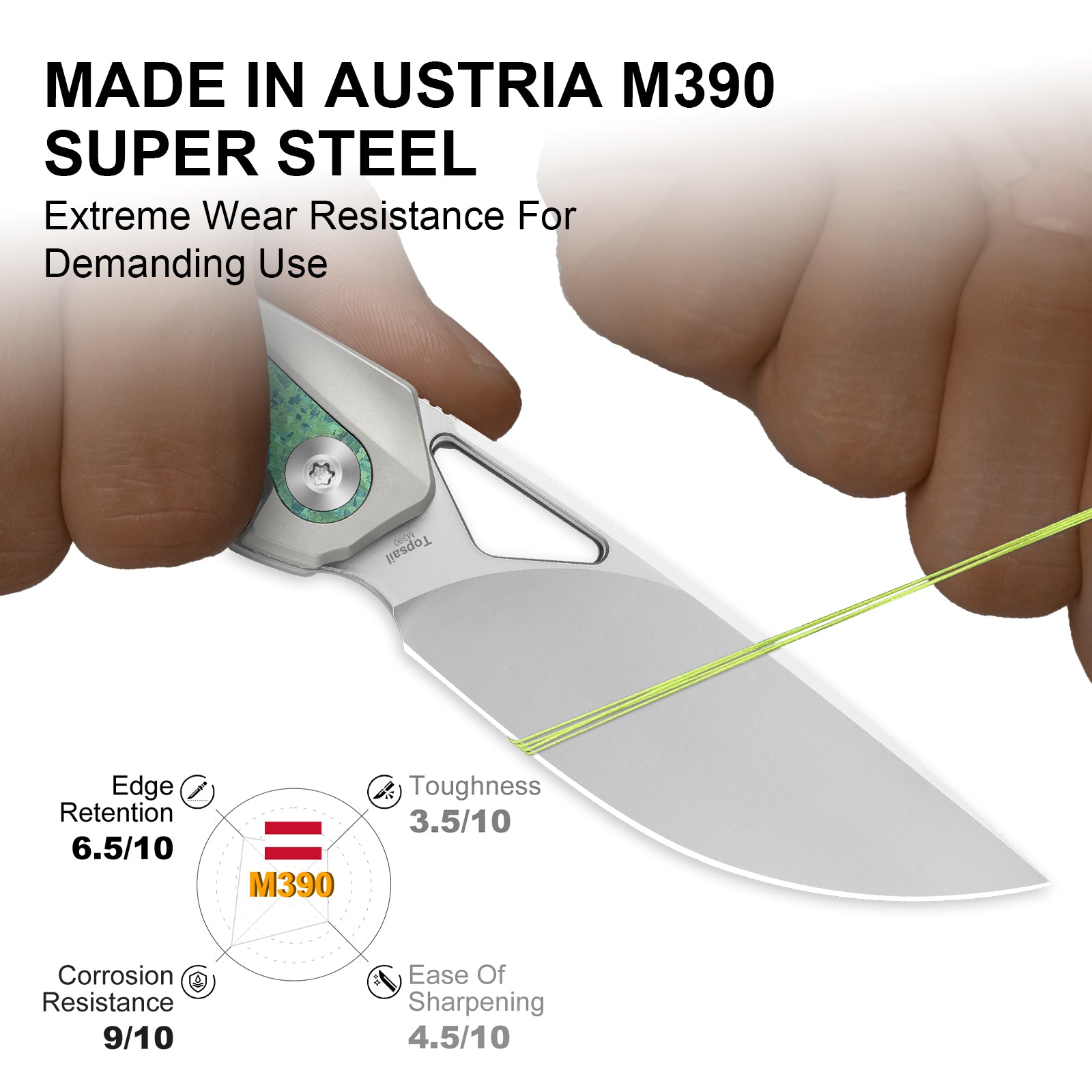 Topsail | M390 | Titanium & Crystallized Titanium | Front Flipper | Ki3735A4