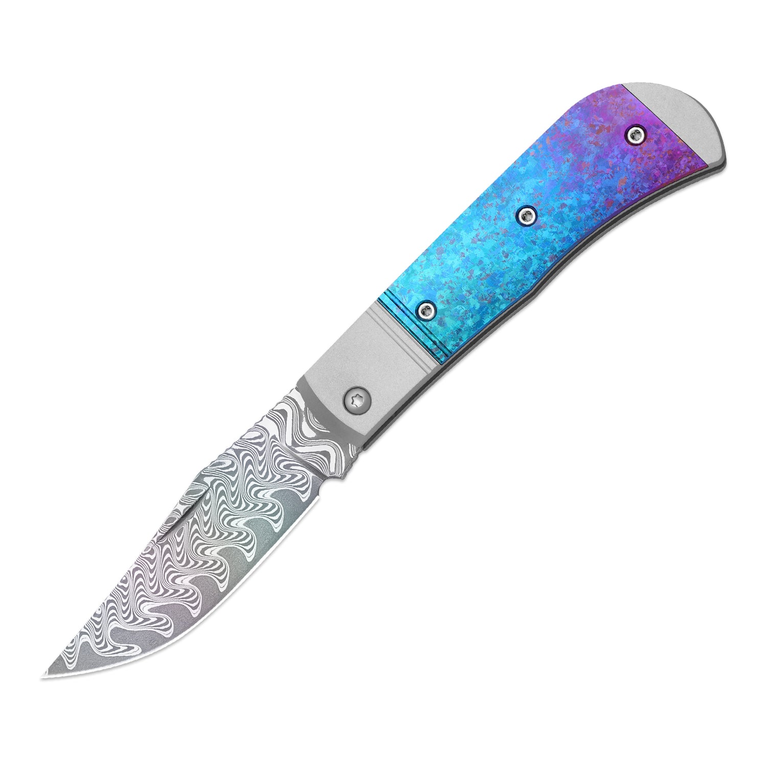 Trestle 2.9 inch Rainbow Damascus Aluminum & Crystallized Titanium