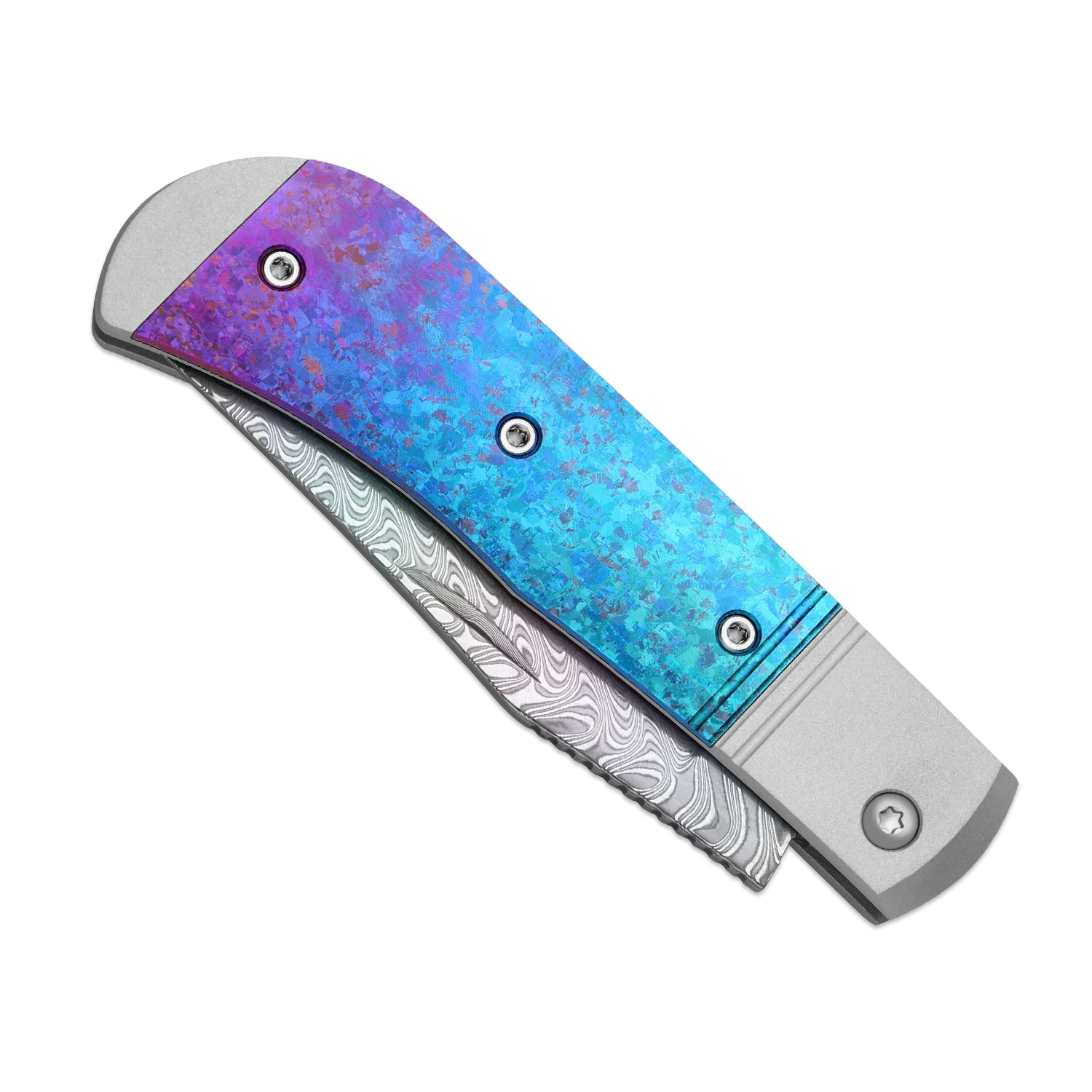 Trestle 2.9 inch Rainbow Damascus Aluminum & Crystallized Titanium