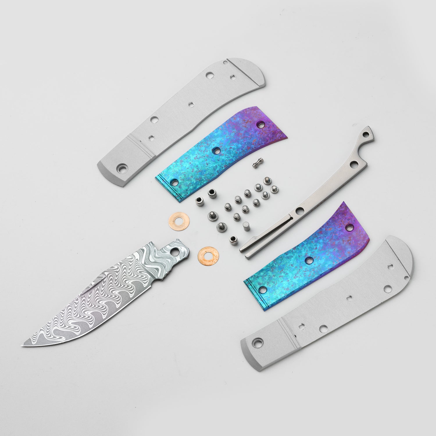 Trestle 2.9 inch Rainbow Damascus Aluminum & Crystallized Titanium