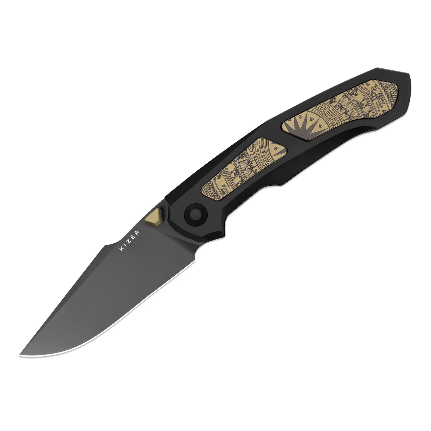 Feweed XL | S90V | Harpoon Blade | Titanium & Aluminum Laser Pattern | KizerB™ 4694A1