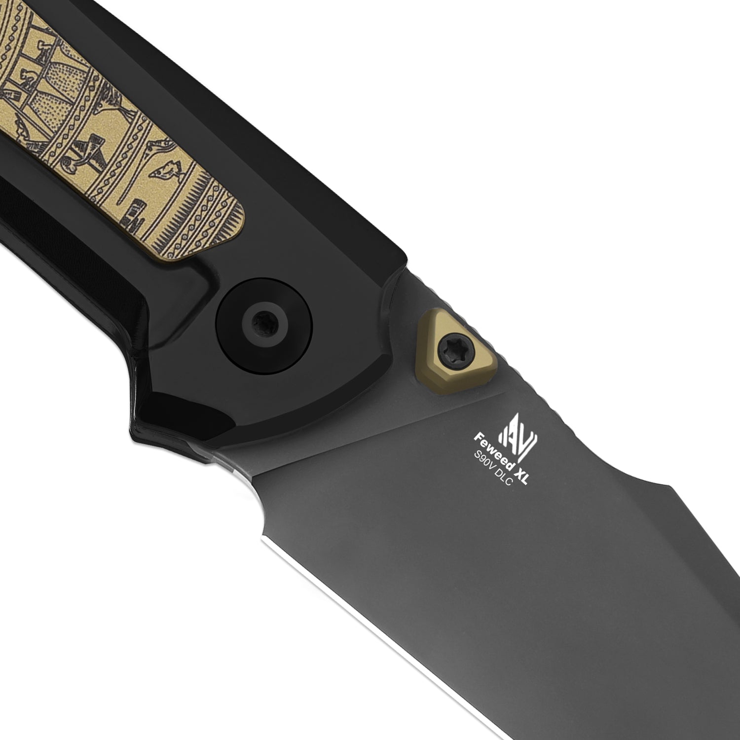 Feweed XL | S90V | Harpoon Blade | Titanium & Aluminum Laser Pattern |