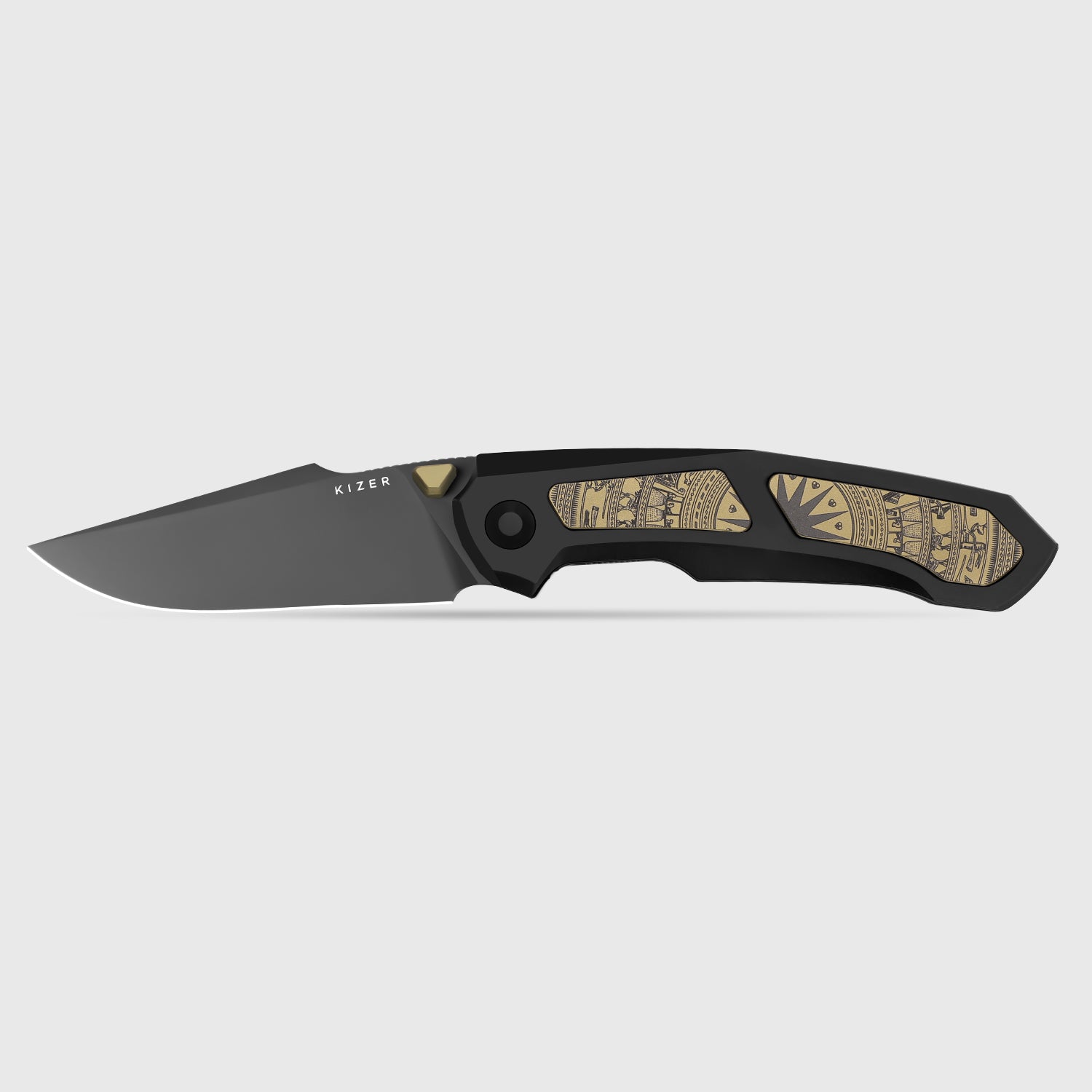 Feweed XL | S90V | Harpoon Blade | Titanium & Aluminum Laser Pattern | KizerB™ 4694A1