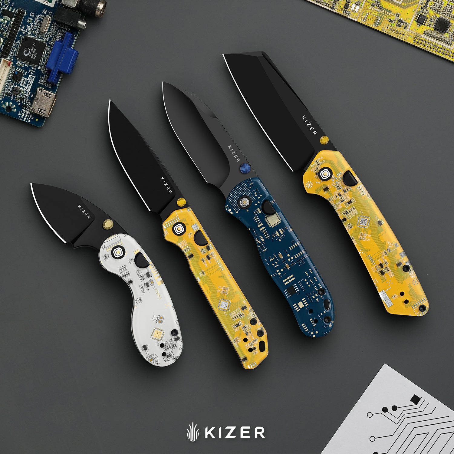 Begleiter PCB | Kizer Button Liner Lock™ | BD1N | Resin & PCB | Black PVD Coating | KizerV™ 3458.2BDA7