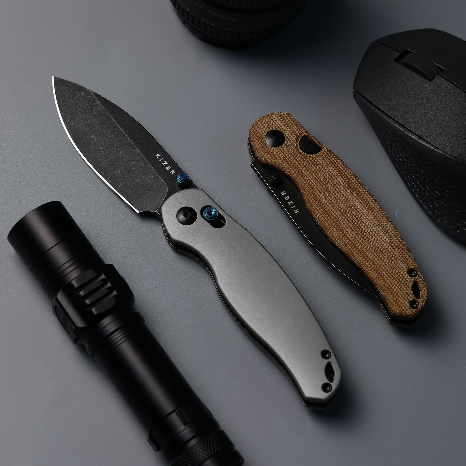 Phoca BD Damascus Norplex UltreX™ Micarta Button Liner Lock - Kizer
