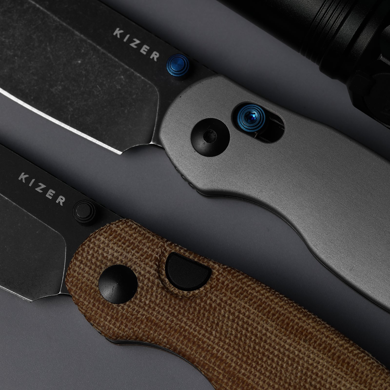 Phoca BD Damascus Norplex UltreX™ Micarta Button Liner Lock - Kizer