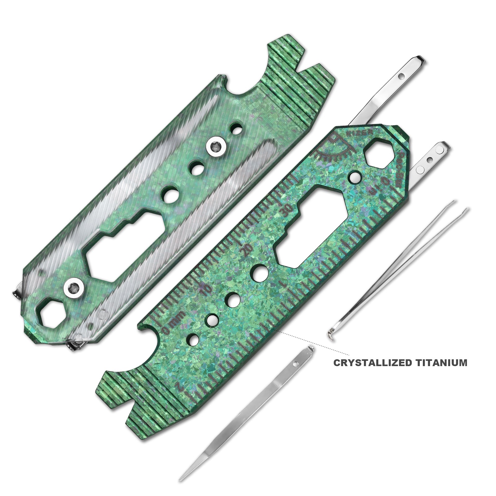 Kizer Crystallized Titanium & Acrylic EDC Multi-Functional Tools Green Pac-Bar