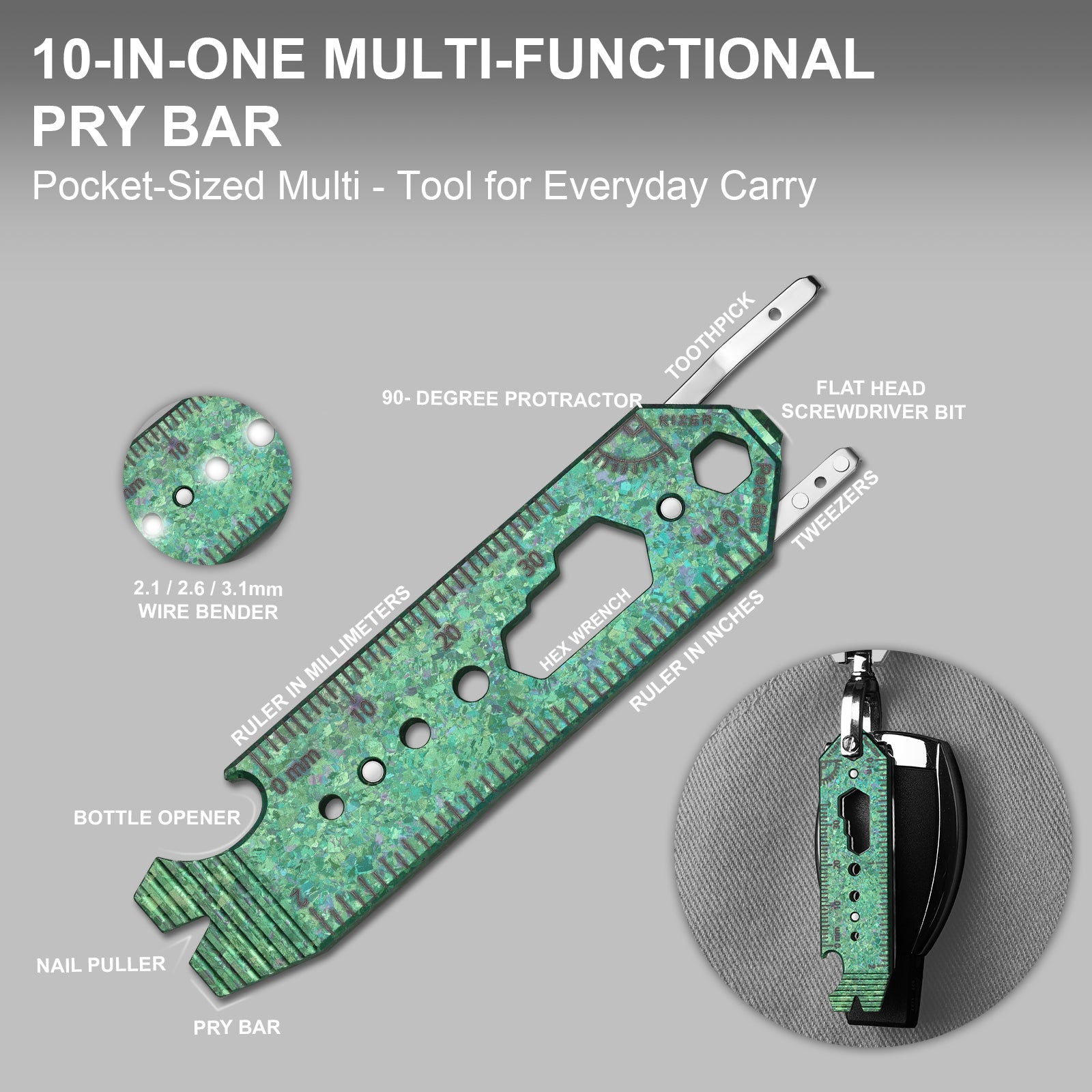 Kizer Crystallized Titanium & Acrylic EDC Multi-Functional Tools Blue