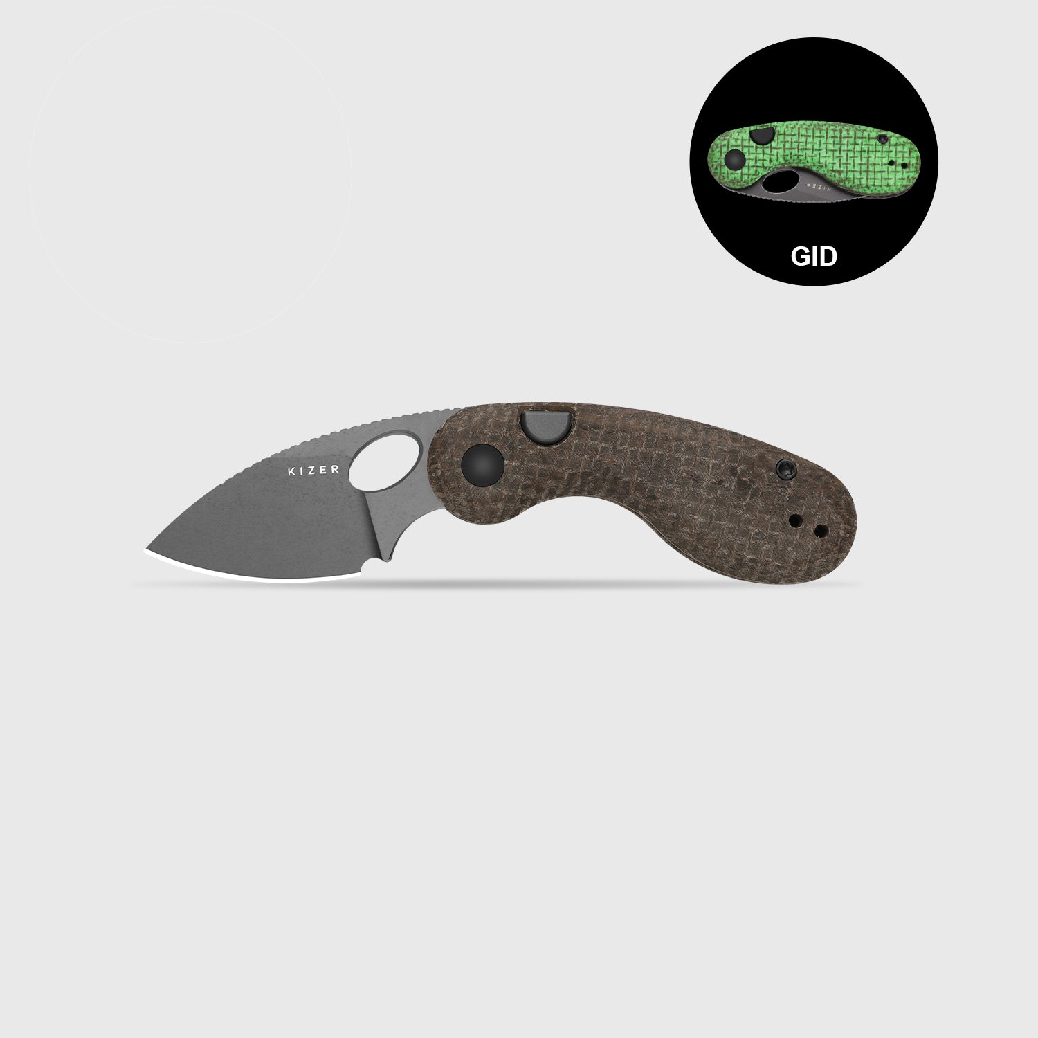 Microbe™ | GID Canvas Micarta Handle | Kizer Button Liner Lock™ | 14C28N |  KizerV™ 2742A9