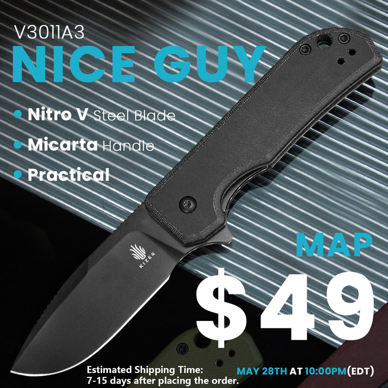 Kizer Nice Guy Nitro V Blade Liner Lock Micarta Handle V3011A3 (2.84" Black)