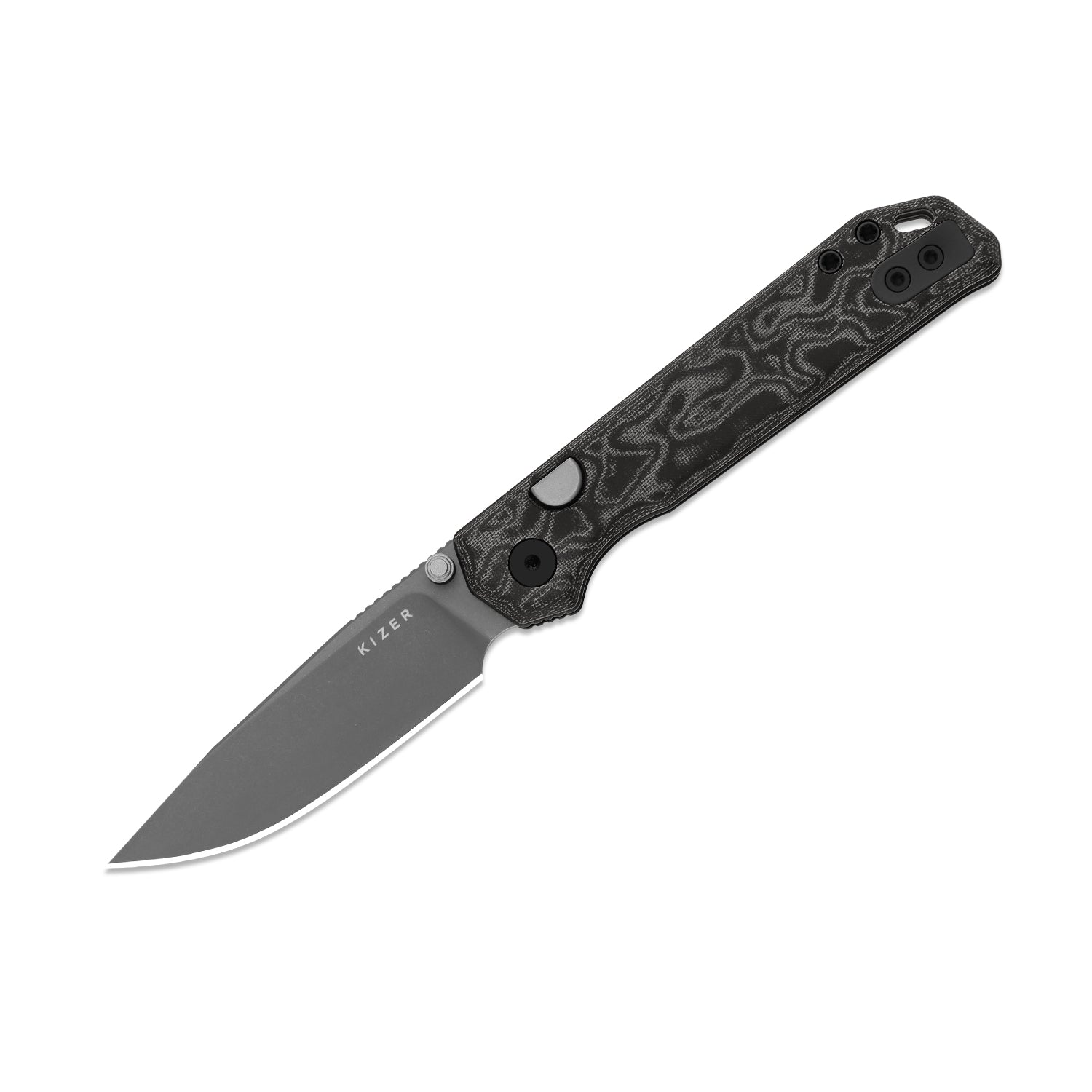 Begleiter 2.9 | Kizer Button Liner Lock™ | Vortex Pattern Micarta | BD1N | Gray PVD | KizerV™ 3458.2BDA2
