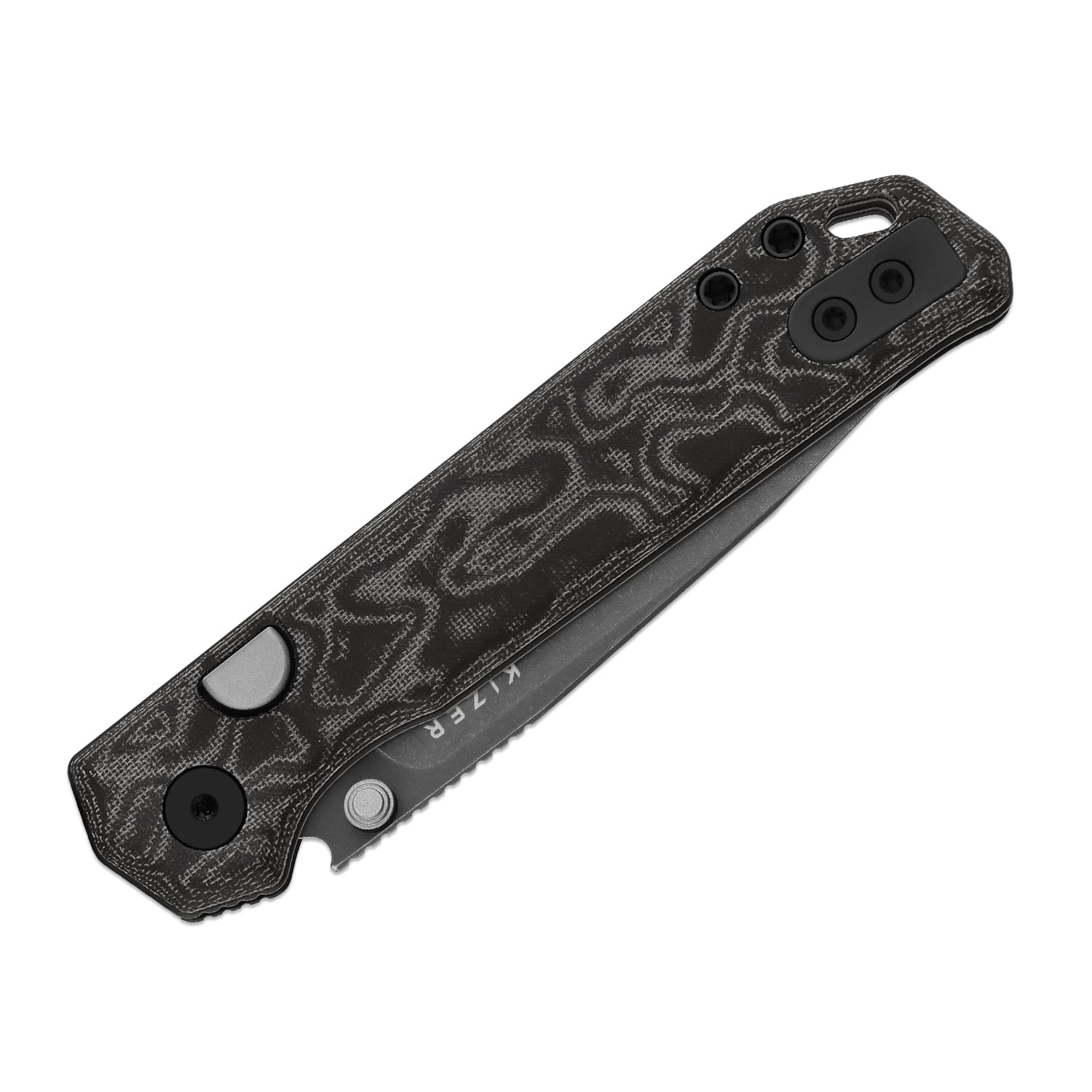 Begleiter 2.9 | Kizer Button Liner Lock™ | Vortex Pattern Micarta | BD1N | Gray PVD | KizerV™ 3458.2BDA2