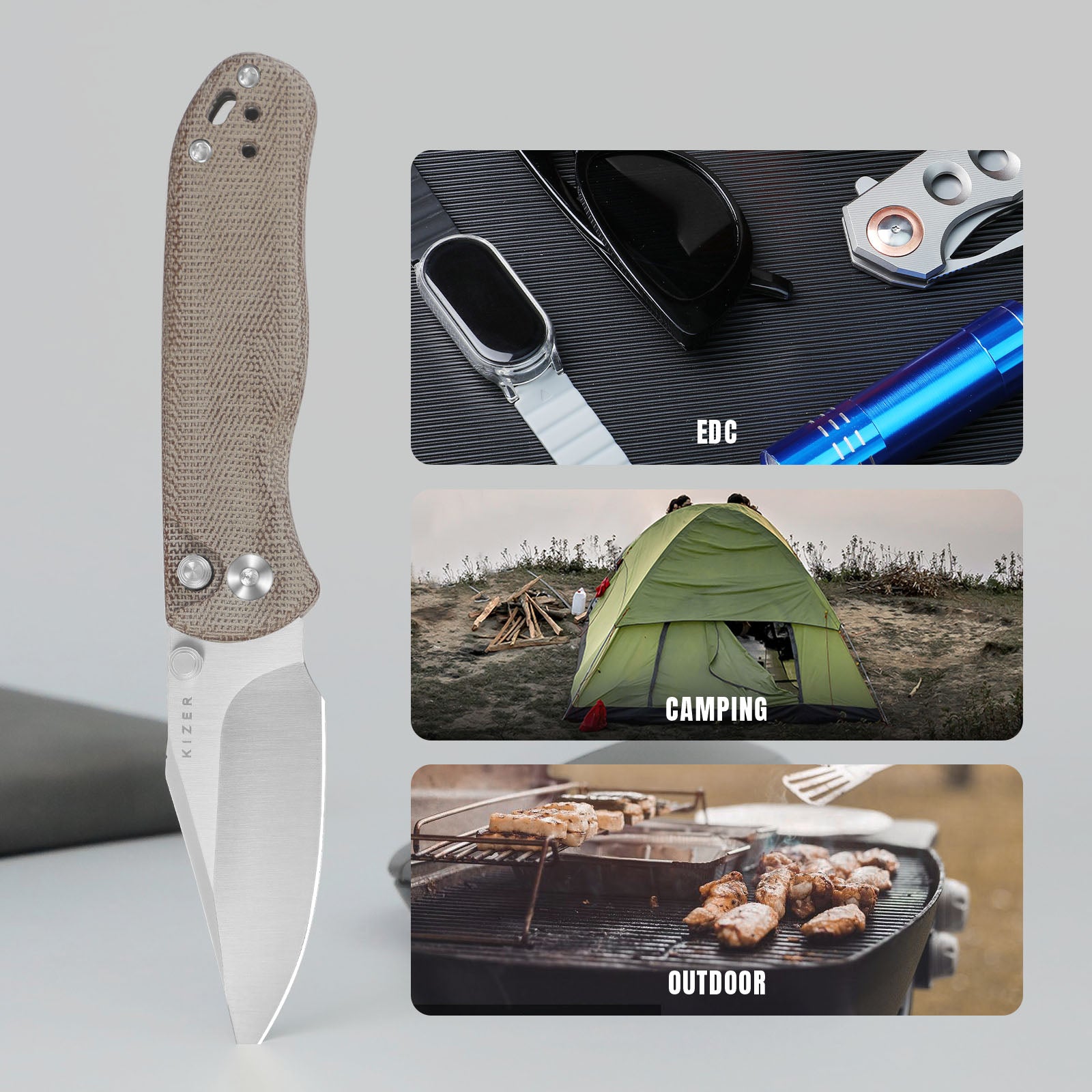 Drop Bear® 2 | Kizer Button Liner Lock™ | Nitro-V | Micarta | Kizer Button Liner Lock™ | KizerV™ 3619.2CC1