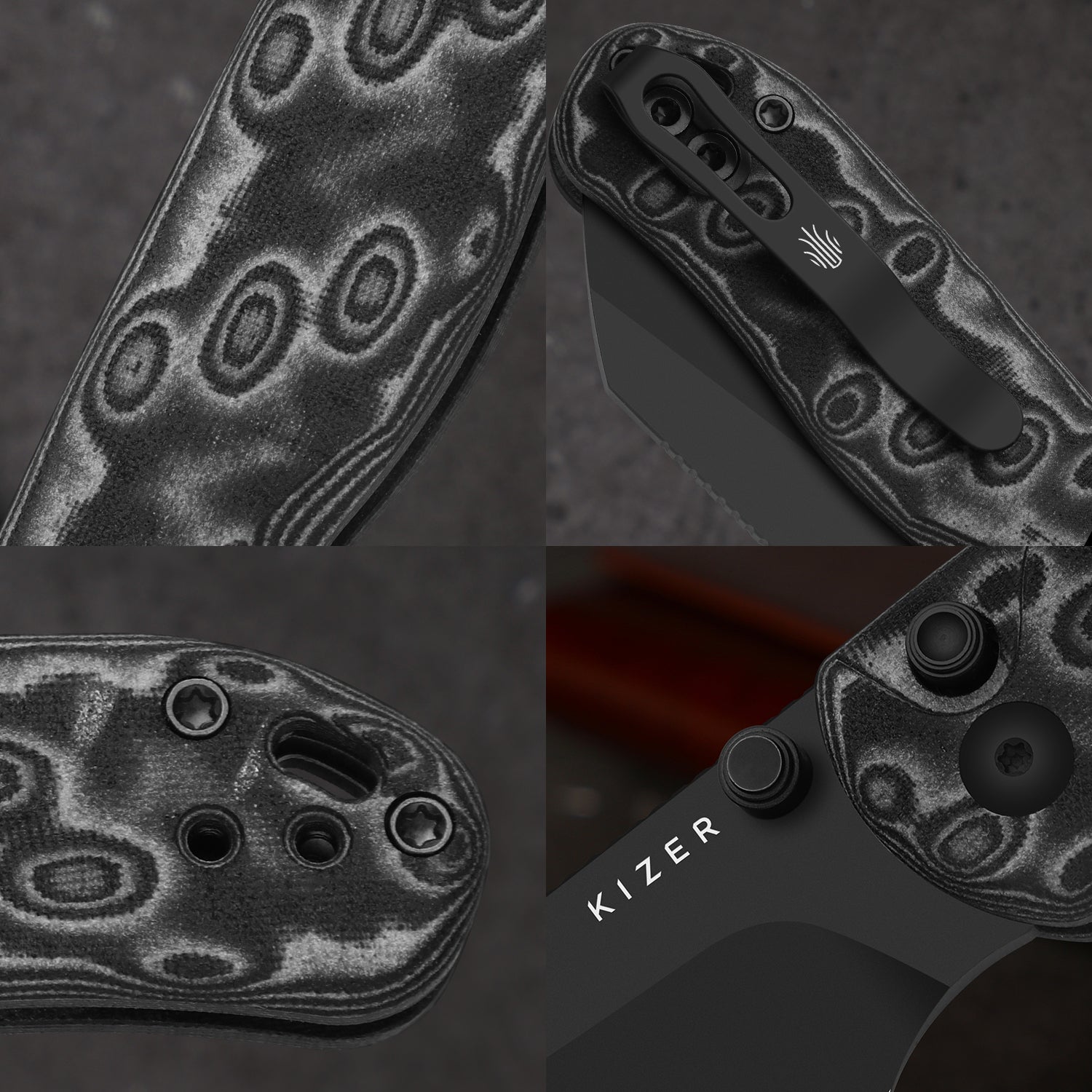 Drop Bear® 2 | Kizer Button Liner Lock™ | AEB-L | Micarta With Vortex Pattern | KizerV™ 3619.2PR2