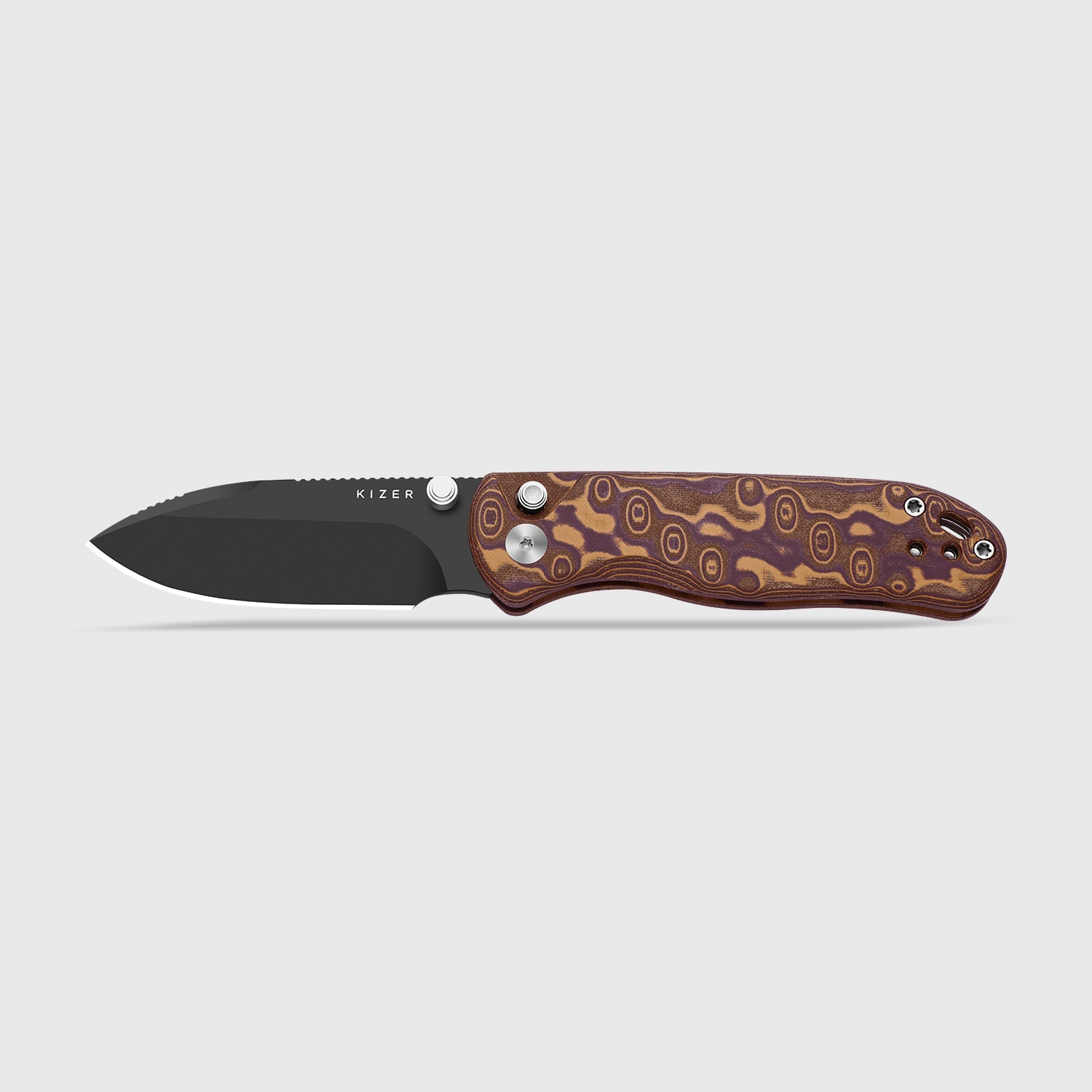 Drop Bear® 2 | Kizer Button Liner Lock™ | AEB.L | Micarta With Vortex Pattern | KizerV™ 3619.2PR2