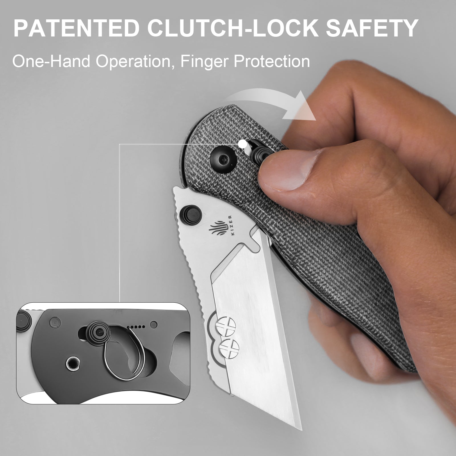 Drop Bear® Utility | Kizer Clutch Lock™ | Uti BEAR 1 | SK5 & 50Cr15MoV | Micarta | KizerV™ 3619JA3