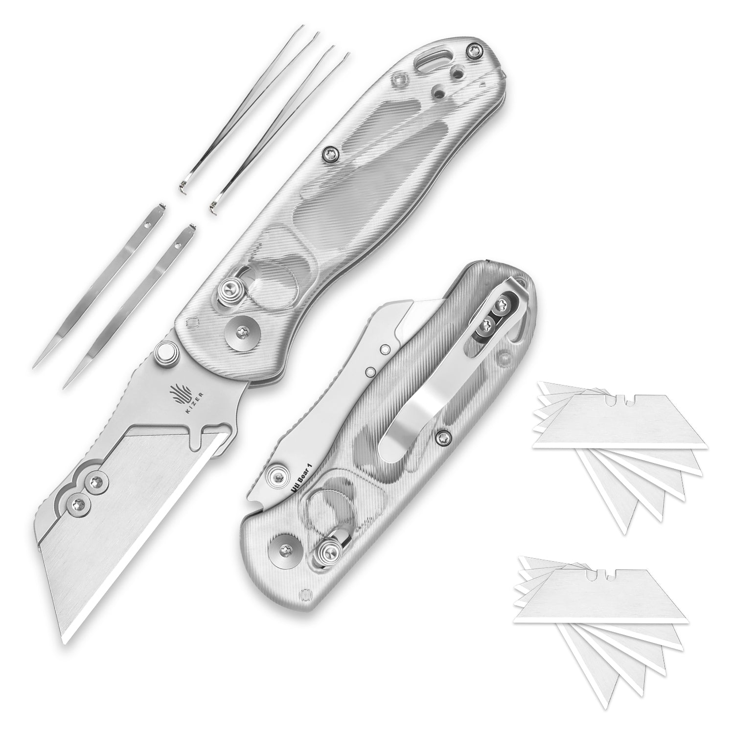 Drop Bear® Utility | Kizer Clutch Lock™ | Uti BEAR 1 | SK5 & 50Cr15MoV | Acrylic | KizerV™ 3619JA5