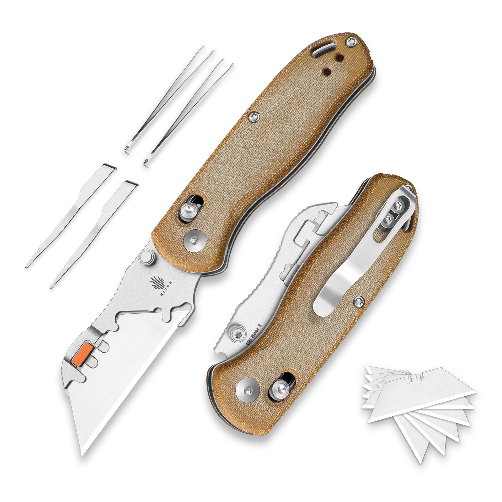 Drop Bear® Utility | Kizer Clutch Lock™ | Uti BEAR 2 | SK5 & 50Cr15MoV | Micarta | KizerV™ 3619JA7