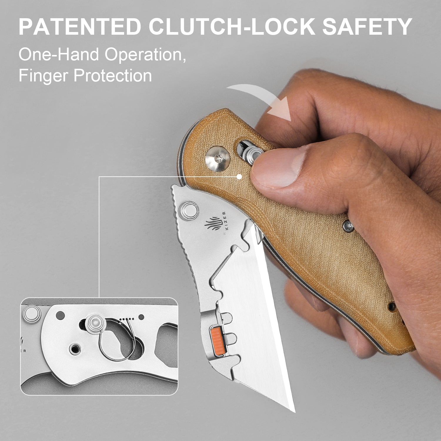 Drop Bear® Utility | Kizer Clutch Lock™ | Uti BEAR 2 | SK5 & 50Cr15MoV | Micarta | KizerV™ 3619JA7