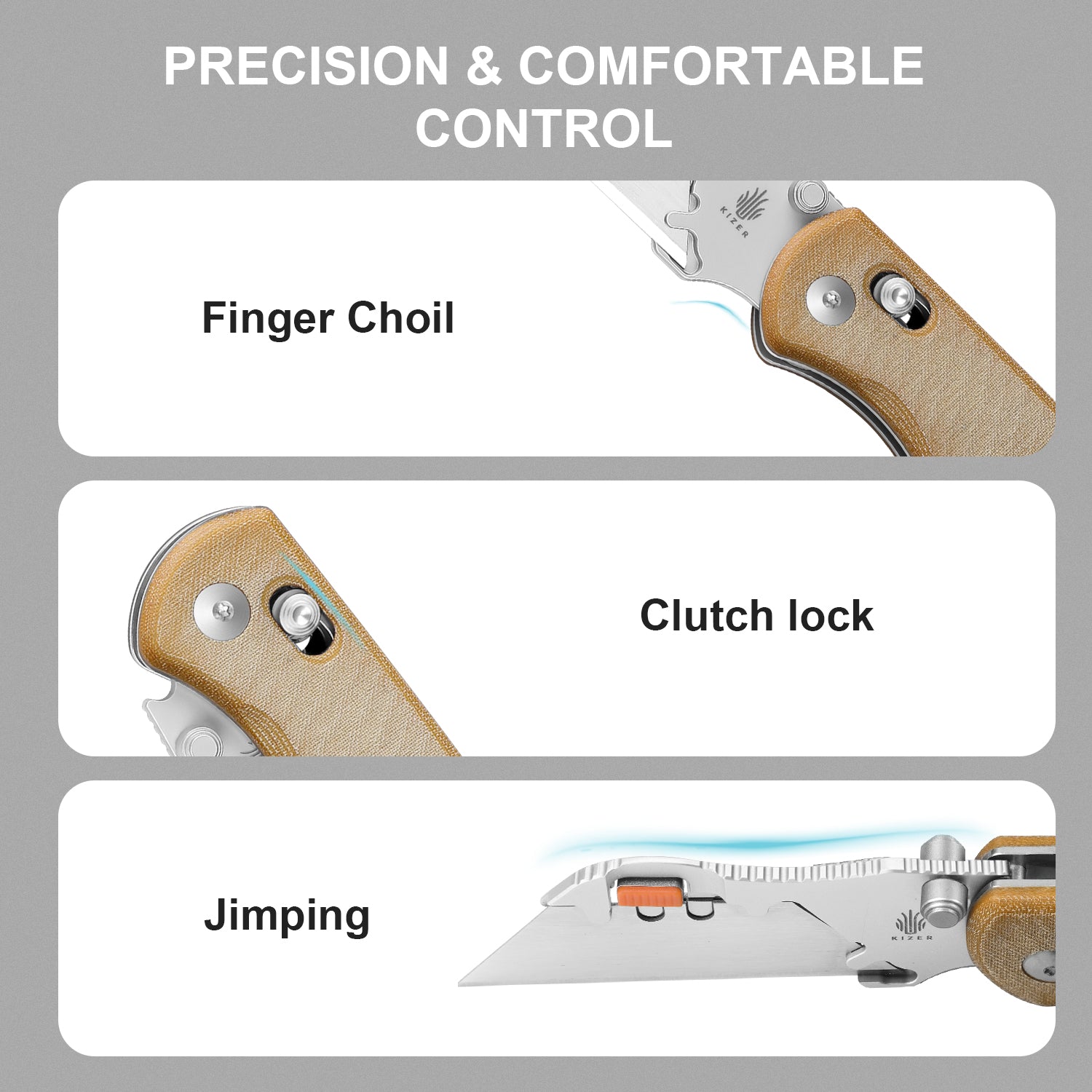 Drop Bear® Utility | Kizer Clutch Lock™ | Uti BEAR 2 | SK5 & 50Cr15MoV | Micarta | KizerV™ 3619JA7