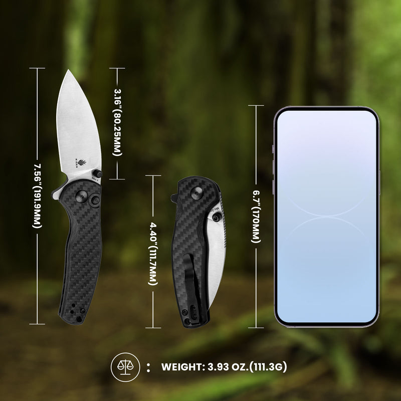 Kizer Mini Grouper Nitro V Blade Button Liner Lock Carbon Fiber Handle V3669A1 (3.14" Satin)