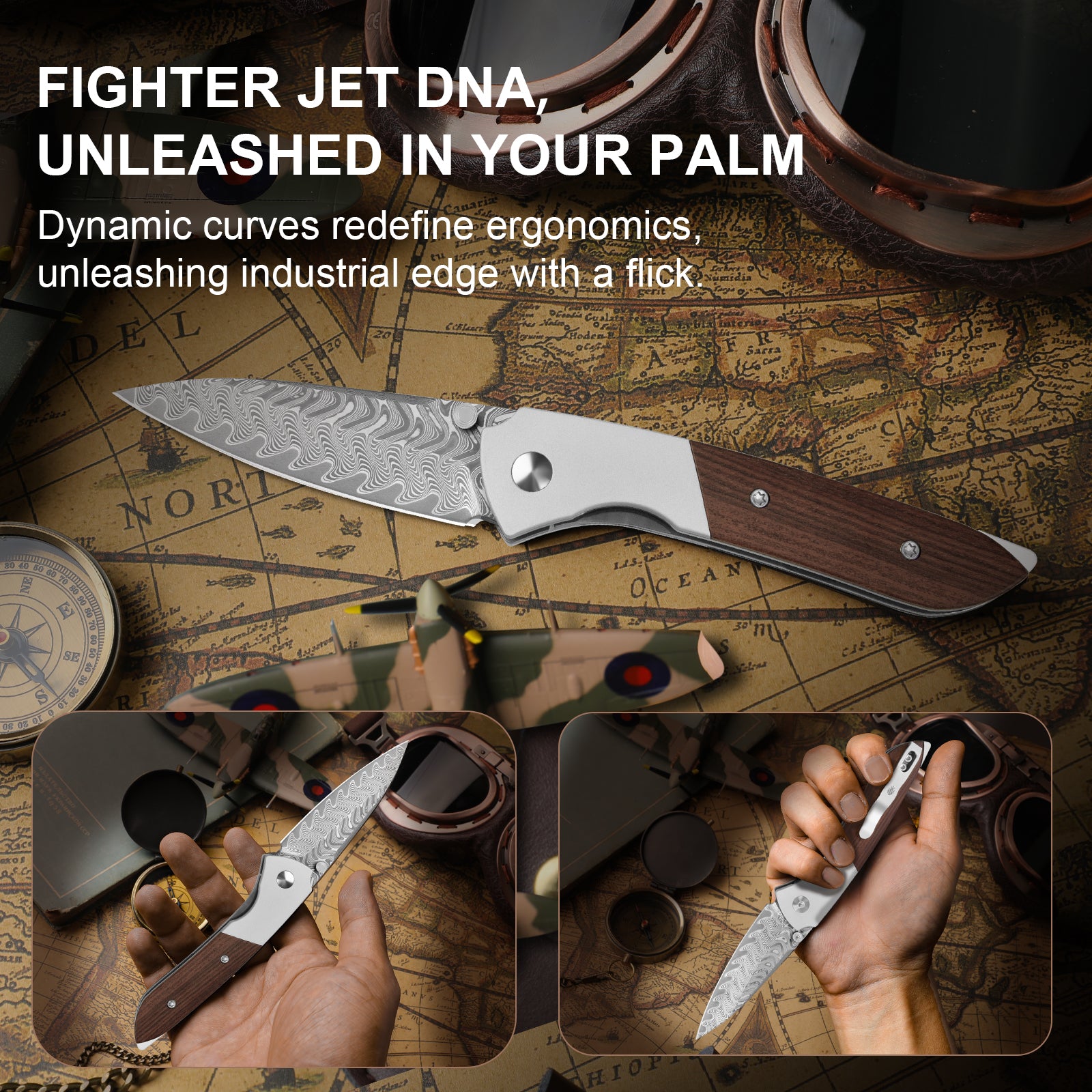 Spitfire | Damascus Steel | Aluminum & Mkuruti Wood | V3690A3