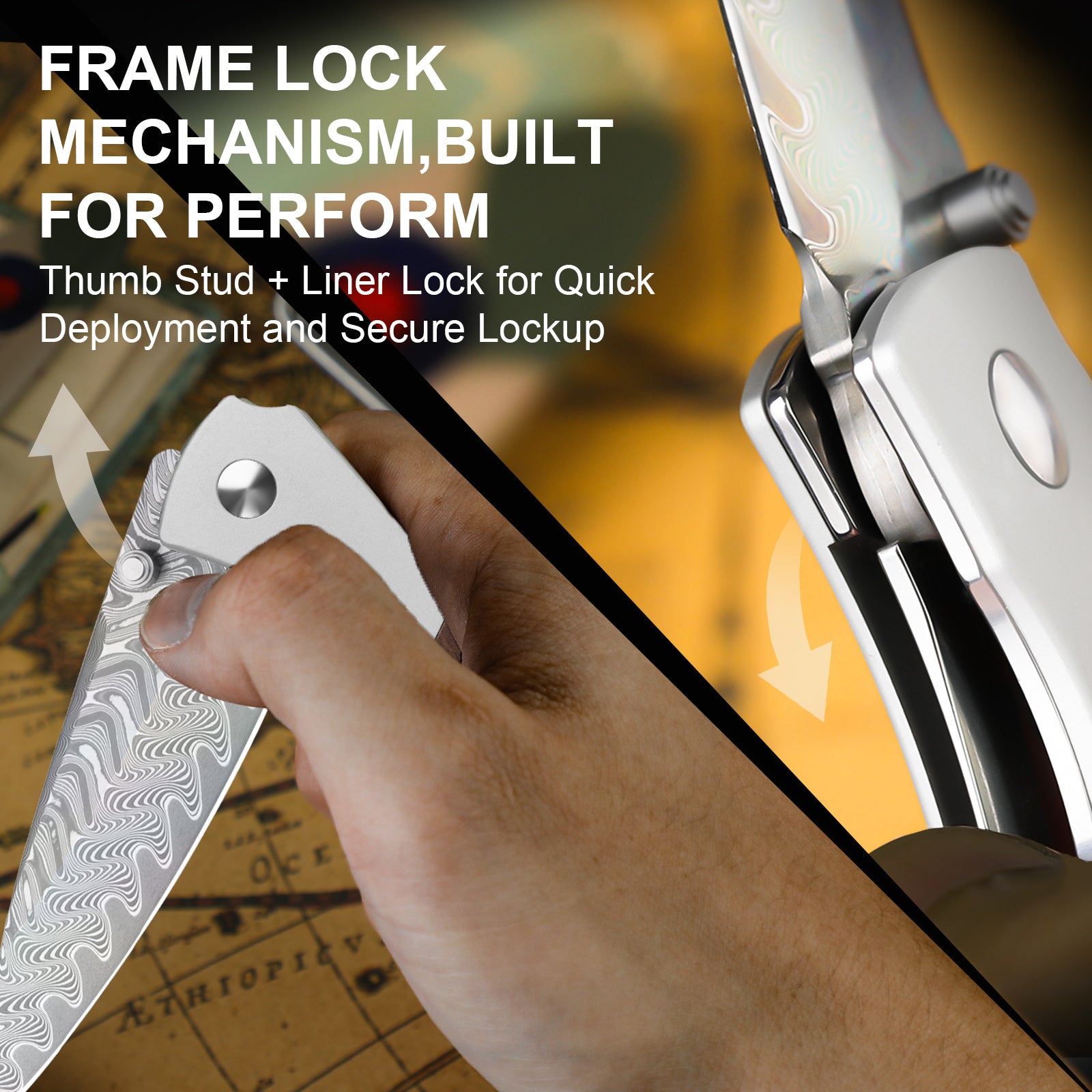 Spitfire | Vibrant Acid-Washed Finish | Damascus Steel | Aluminum & Mkuruti Wood | V3690A4