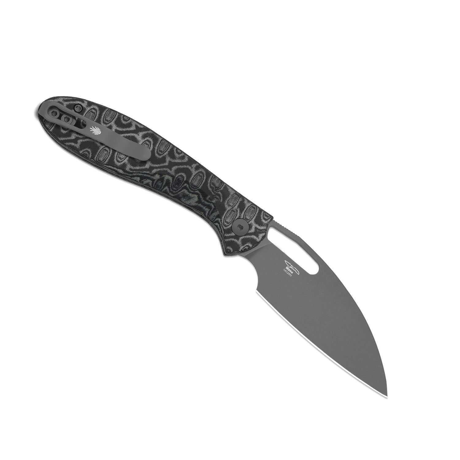 Masu | Kizer Button Liner Lock™ | GID Blue G10 | 14C28N | Vortex Pattern Micarta | KizerV™ 3697A2