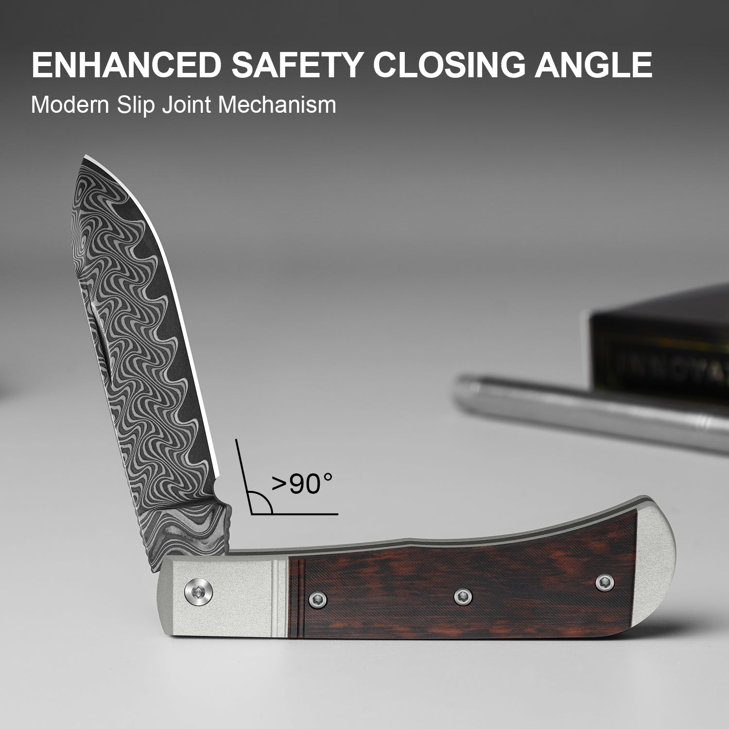 Trestle D | Acid-washed Damascus | Aluminum & Leopardwood | Slip Joint | KizerV™ 3760A3