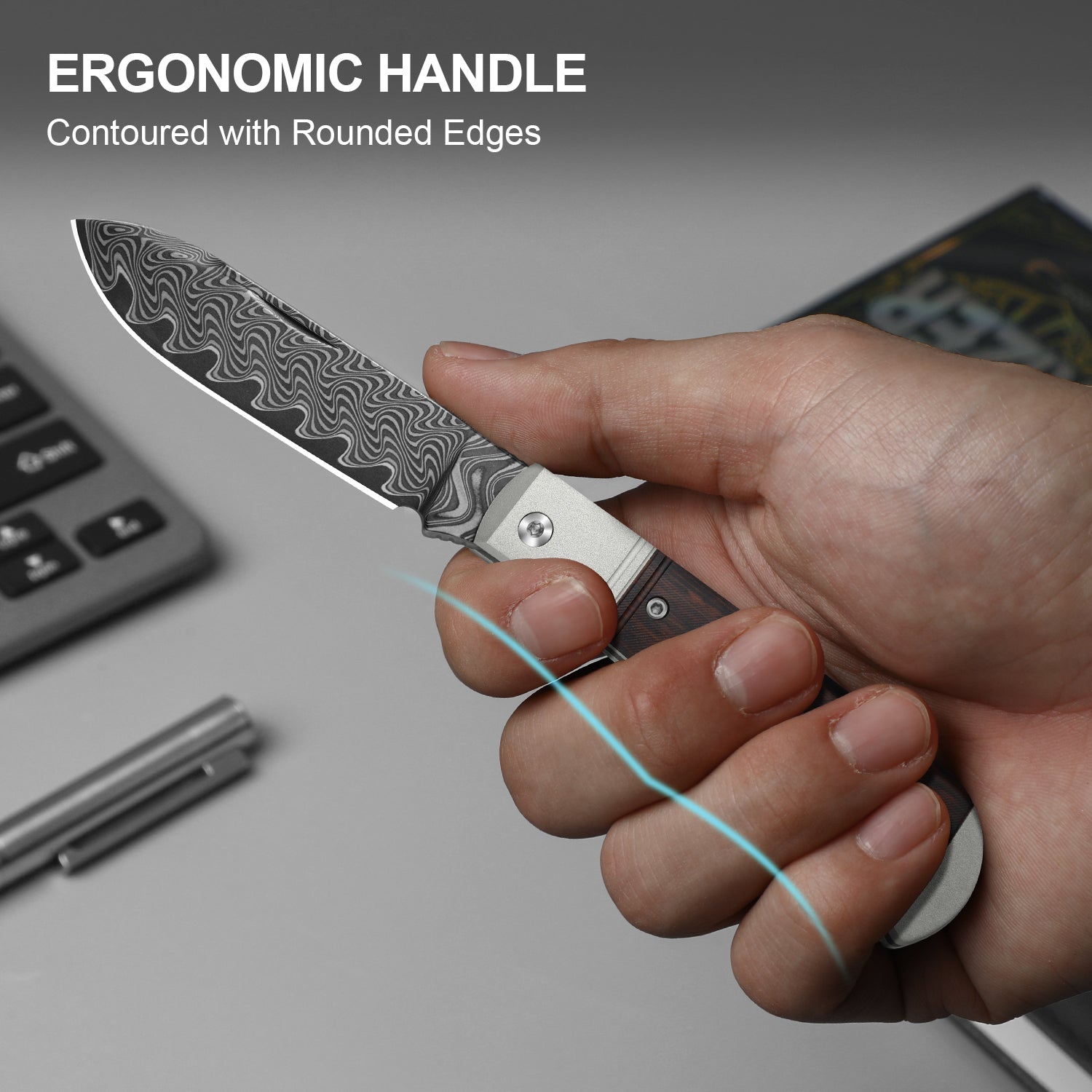 Trestle D 2.95 inch Damascus Aluminum & Leopardwood V3760A3-Kizer